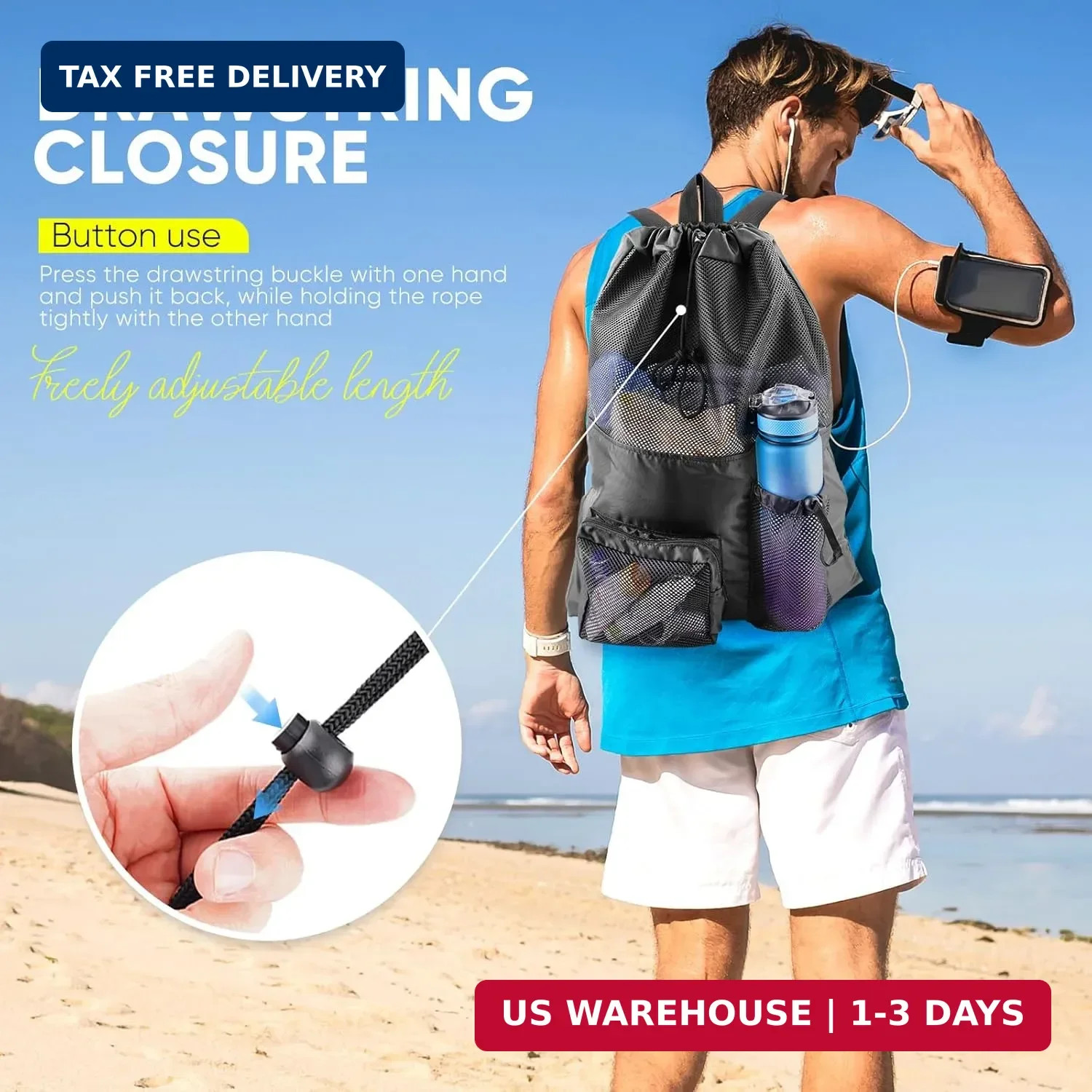 HOHOM Swim Mesh Beach Bag, Waterproof Gym Bags for Women and Men, Large Pool Bag
