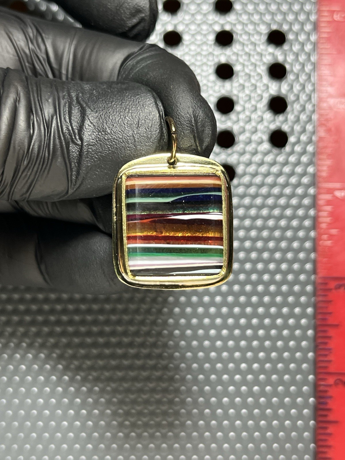 UV Surfite Beautiful Multicolor Banding (resin) Set In Brass. Pendant 132