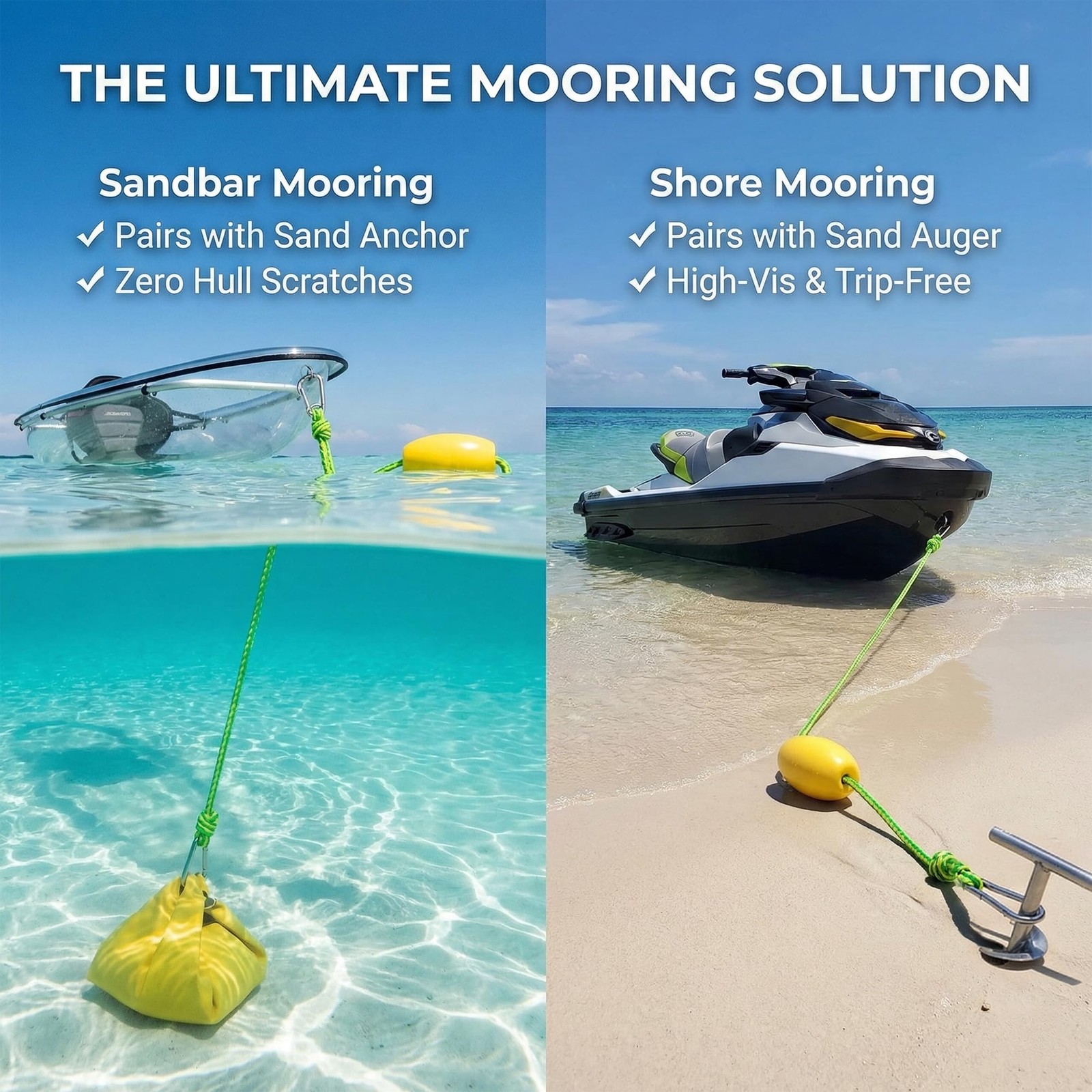 Obcursco Sand Anchor Line & Drift Sock Rope with Floating 12ft, Yellow/Green