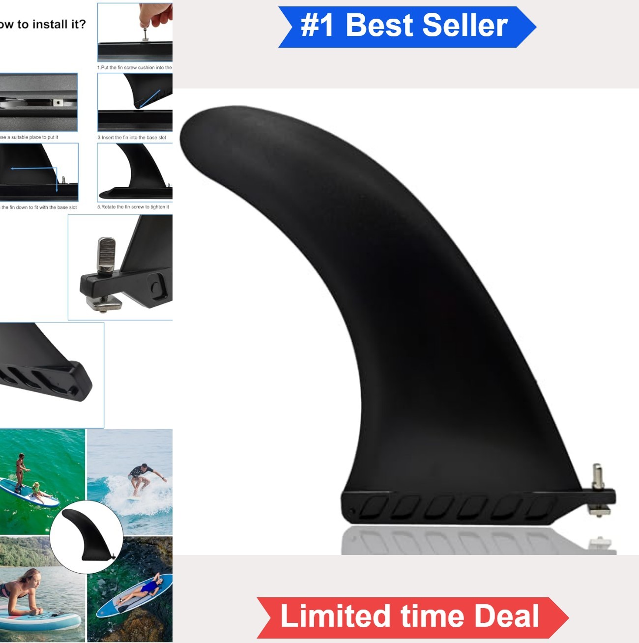 10 Inch SUP Fin Nylon Glass Fiber Reinforced Tool Free Installation Paddle