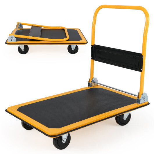 Costway Folding Platform Cart Dolly Hand Truck-Black – Color: Black