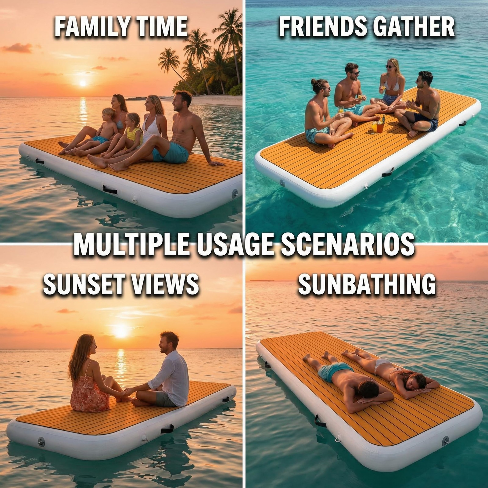 FluxionX Inflatable Dock Platform, 9’10” x 3’3″ x 6″ PVC Floating Water Platform