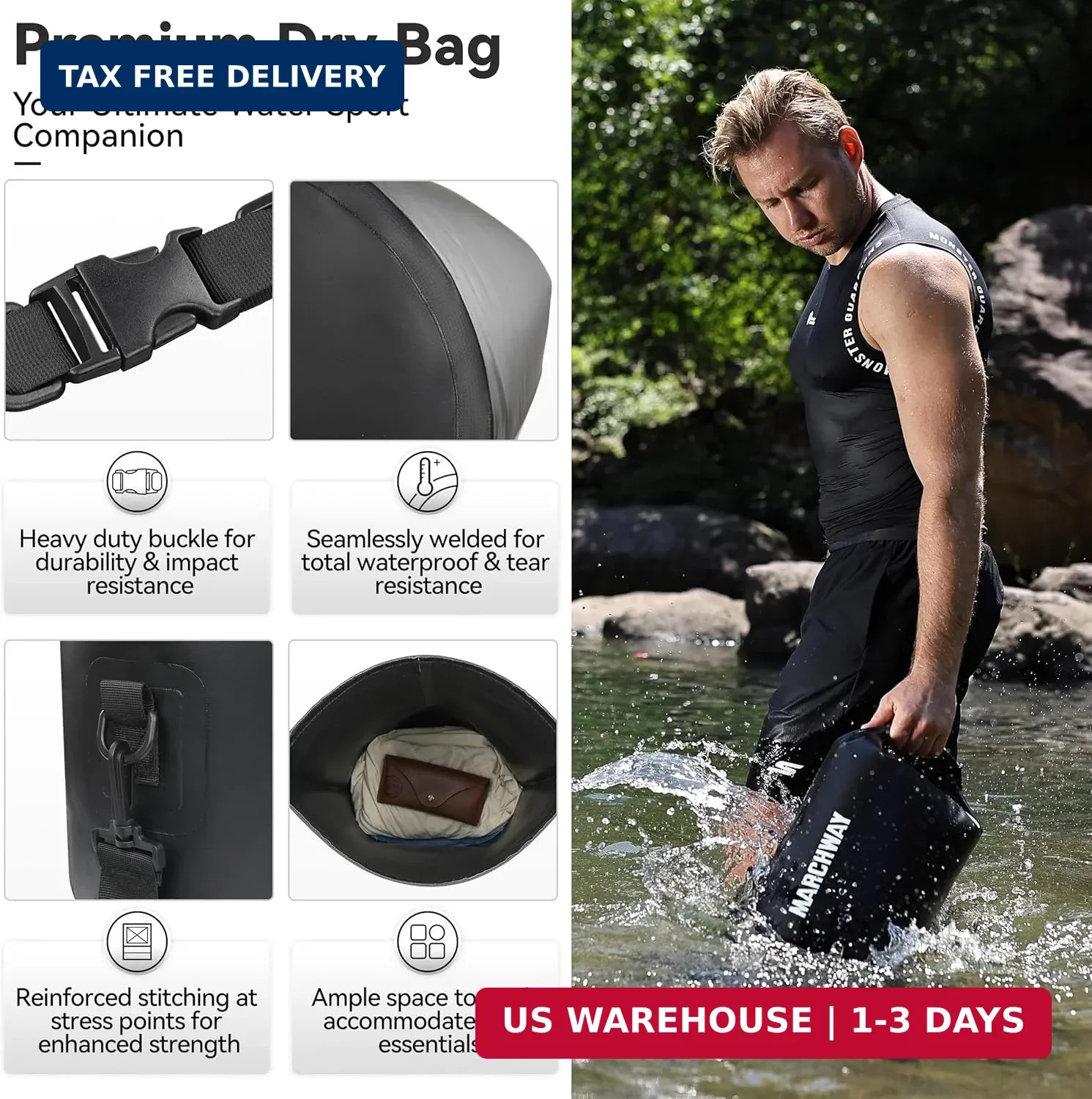 MARCHWAY Floating Waterproof Dry Bag Backpack 5L/10L/20L/30L/40L, Roll Top Sack