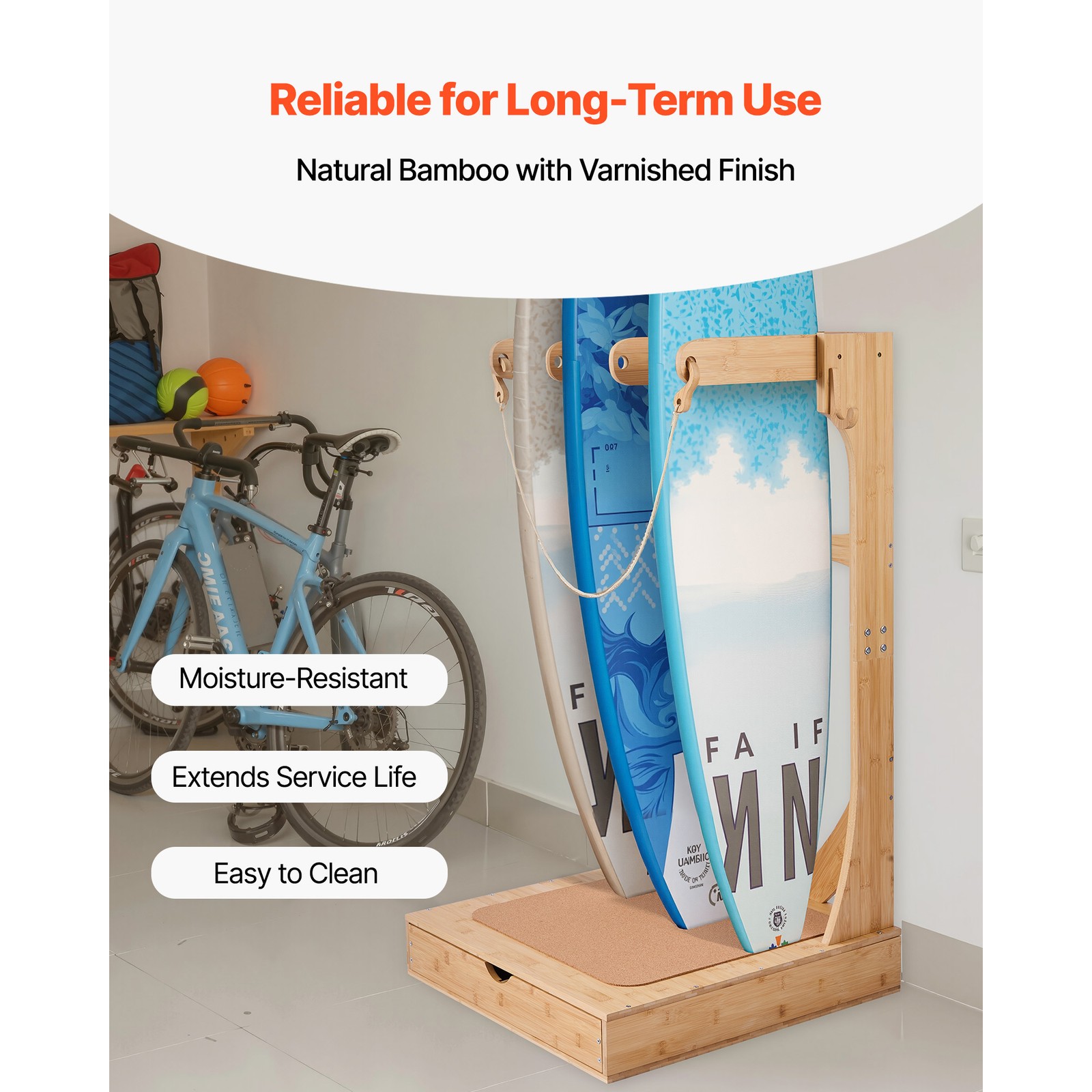 Uimoso Vertical Surfboard Rack 3 Tiers Wooden Stand for Storage and Display