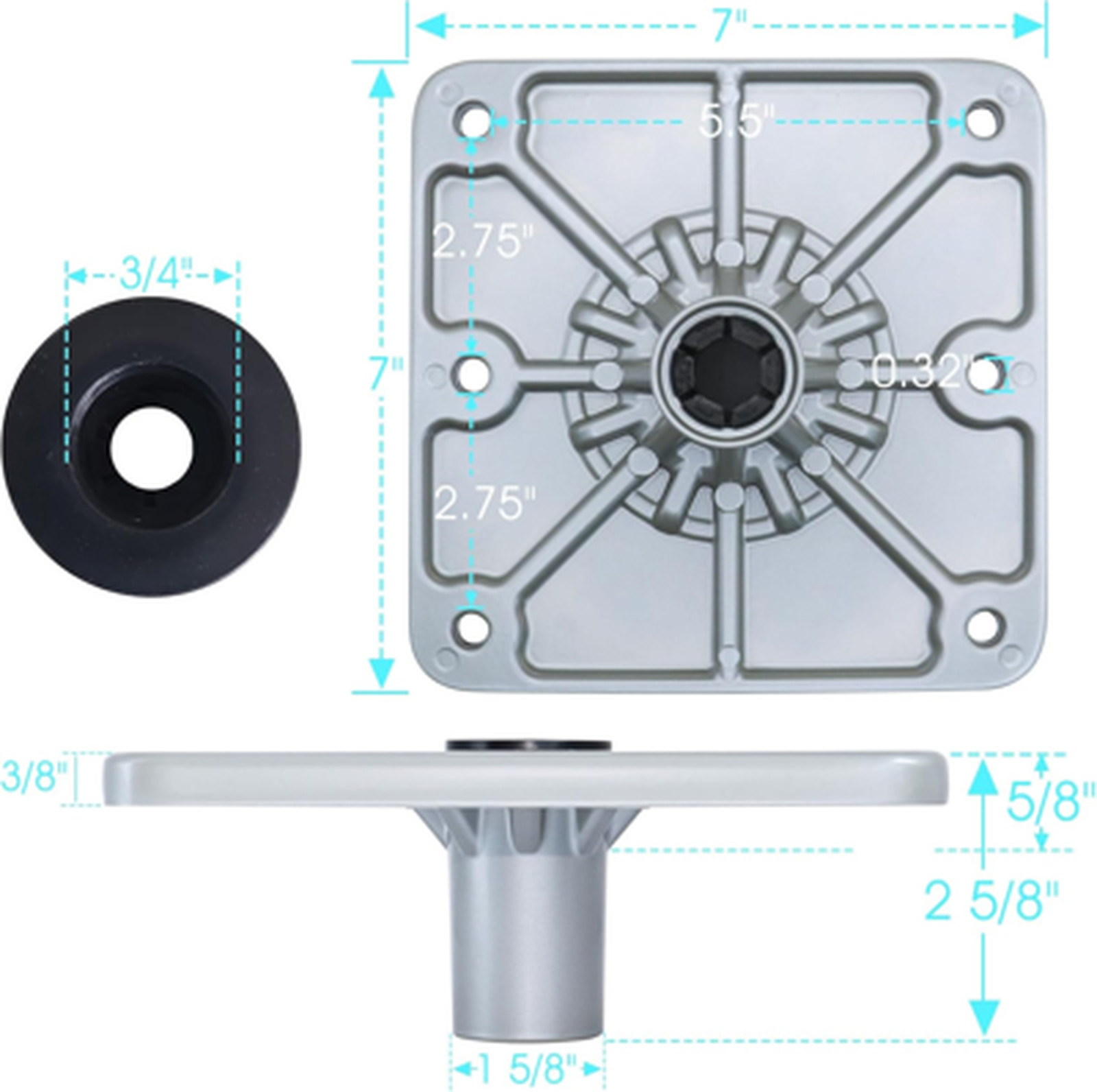 Boat Seat Base Mount for Marine Fishing Pontoon Truck Bed Bench 3/4 Inch Pin