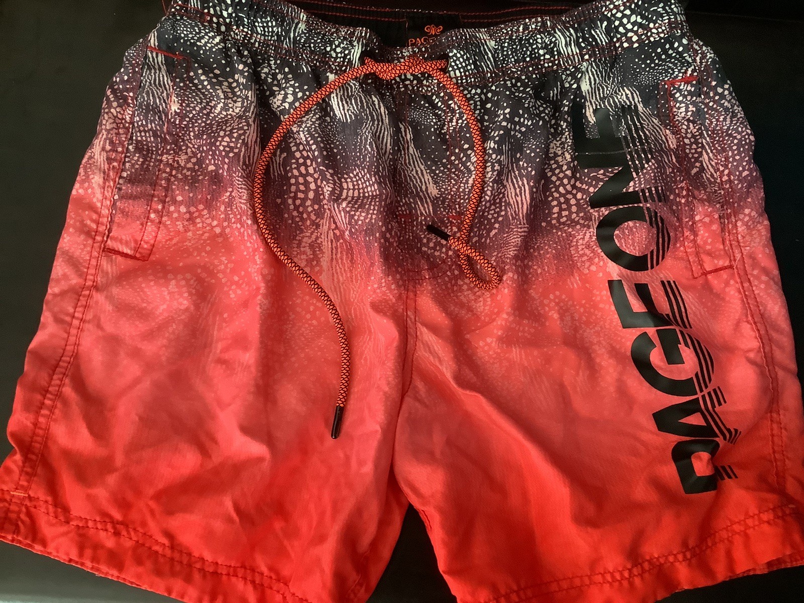 PAGE ONE Mens Size L Swim Trunks Beach Board Shorts Neon Orange Design