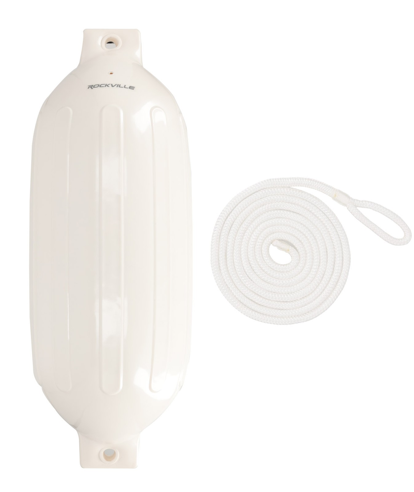 (2) Rockville FEN110-WHITE 10″ x 30″ Marine Boat Fenders UV-Resistant Inflatable
