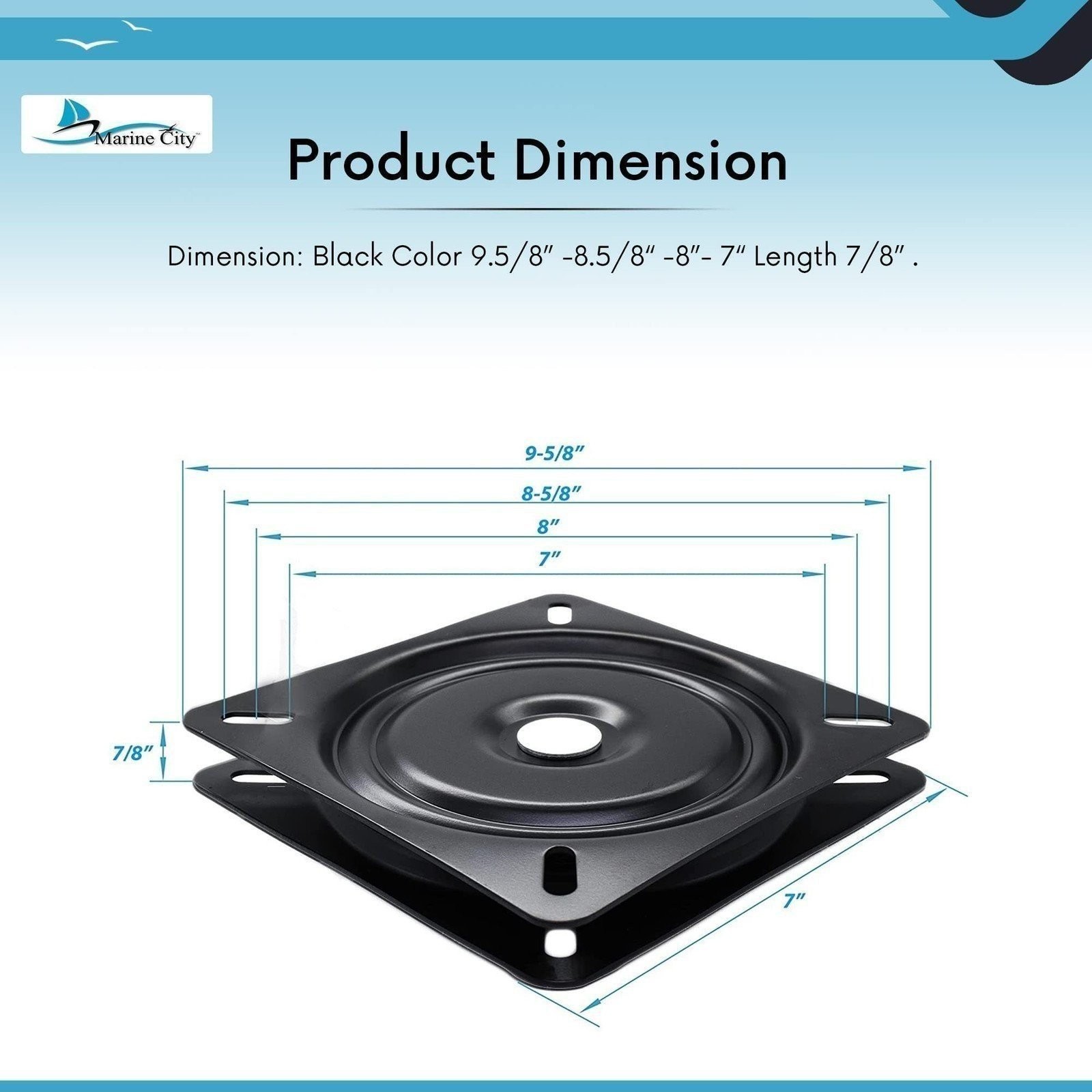 Marine City 7-Inch Universal Swivel Seat Base 360 Rotation for Boats, Yachts