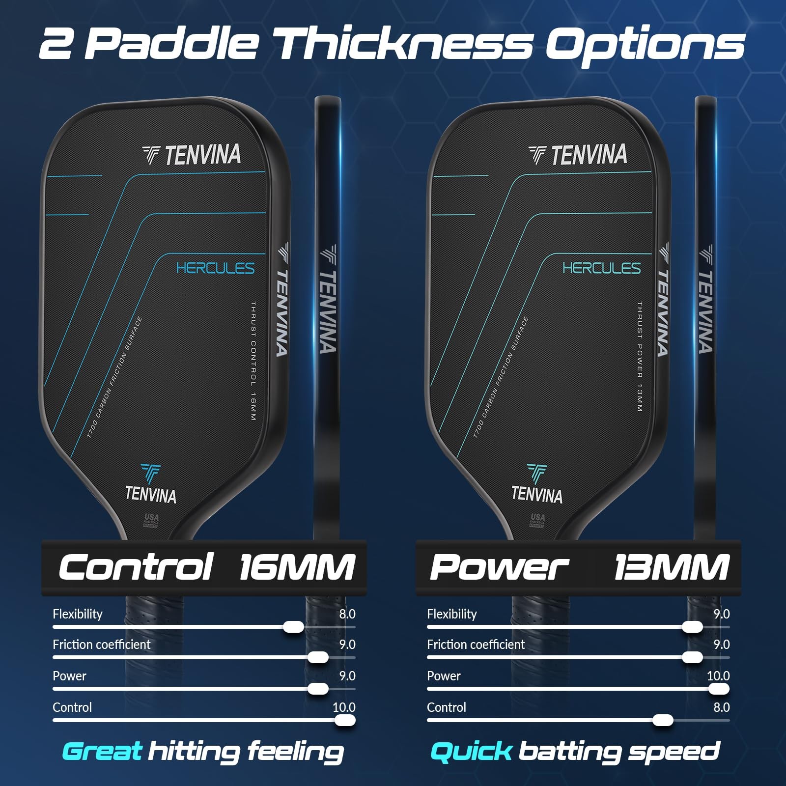 Nhyhn Tenvina Pickleball Paddles Set Of 2 Multi-Layer T700Sc Textured Carbon