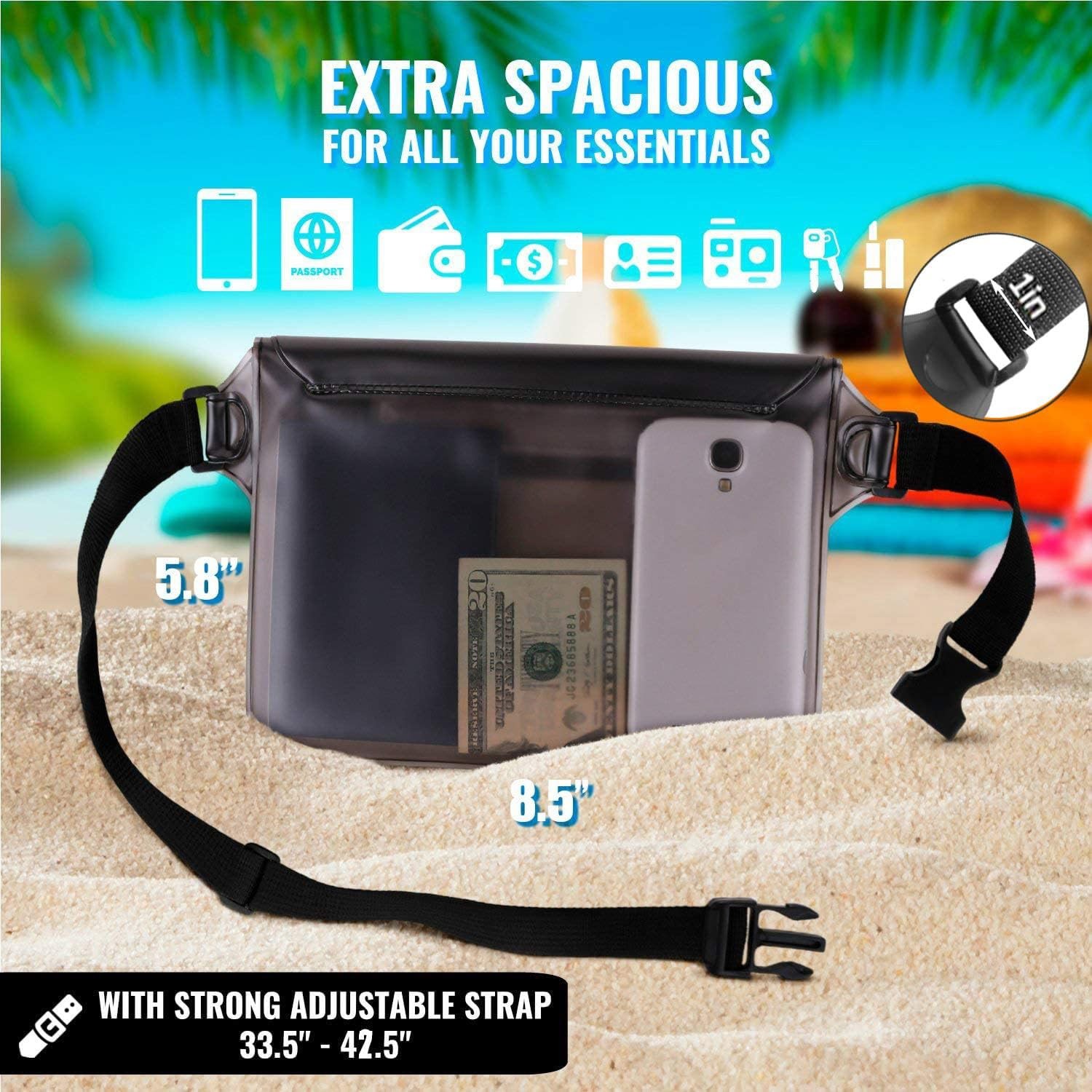 AiRunTech Waterproof Fanny Pack,Phone Pouch 8.5 x 5.8 inches, Gray + Black