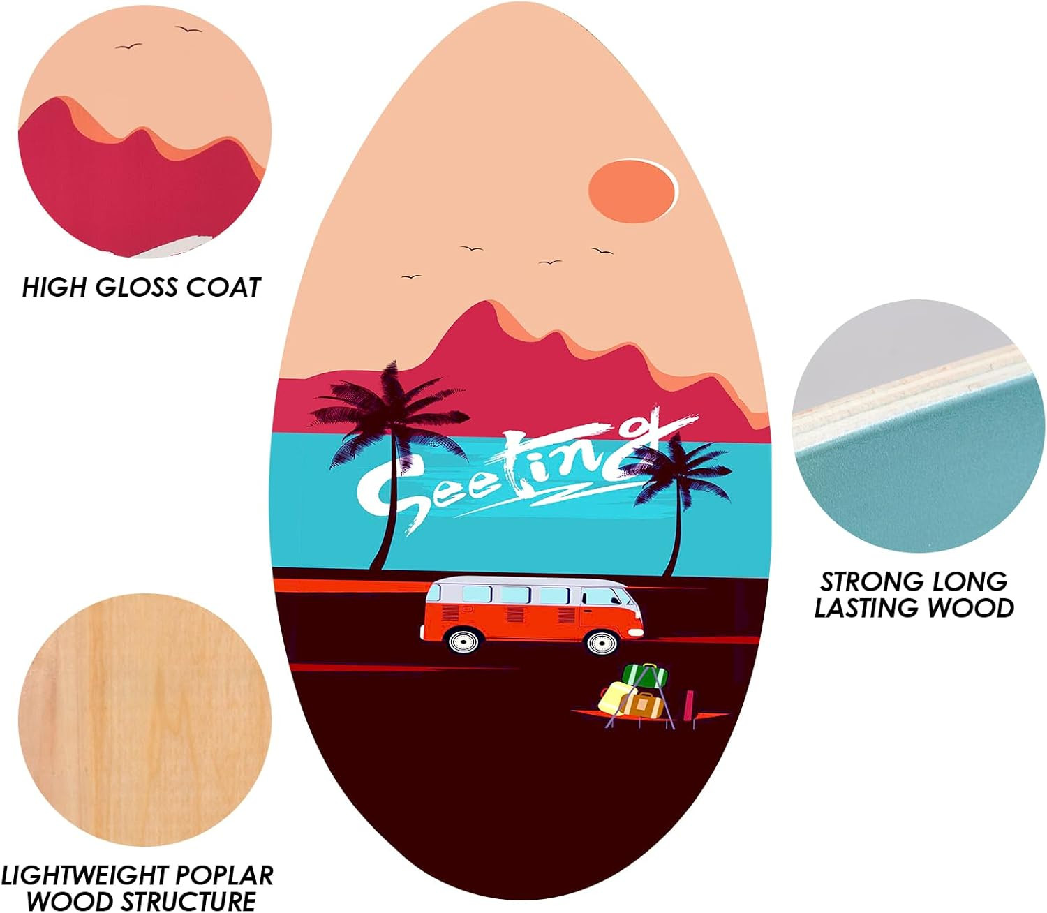 35 Inch Skimboard with High Gloss Coat Wood Skim Board for Beginners,Kids, Teena