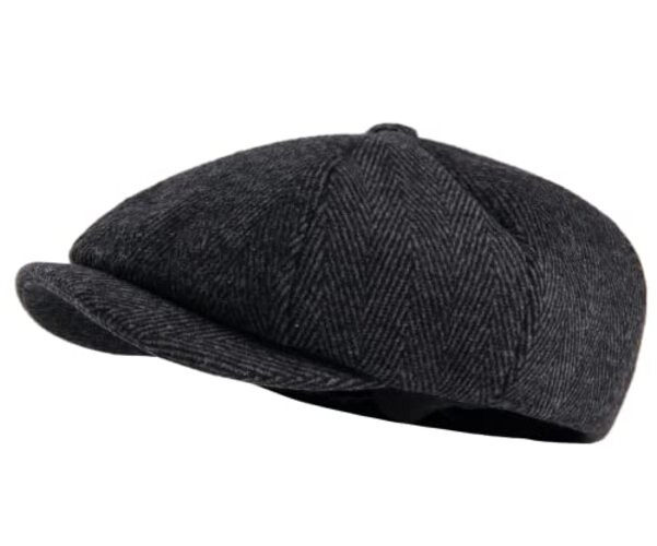 2 Pack Newsboy Cap Peaky Herringbone Baker Boy Flat Caps for Men Women (Black