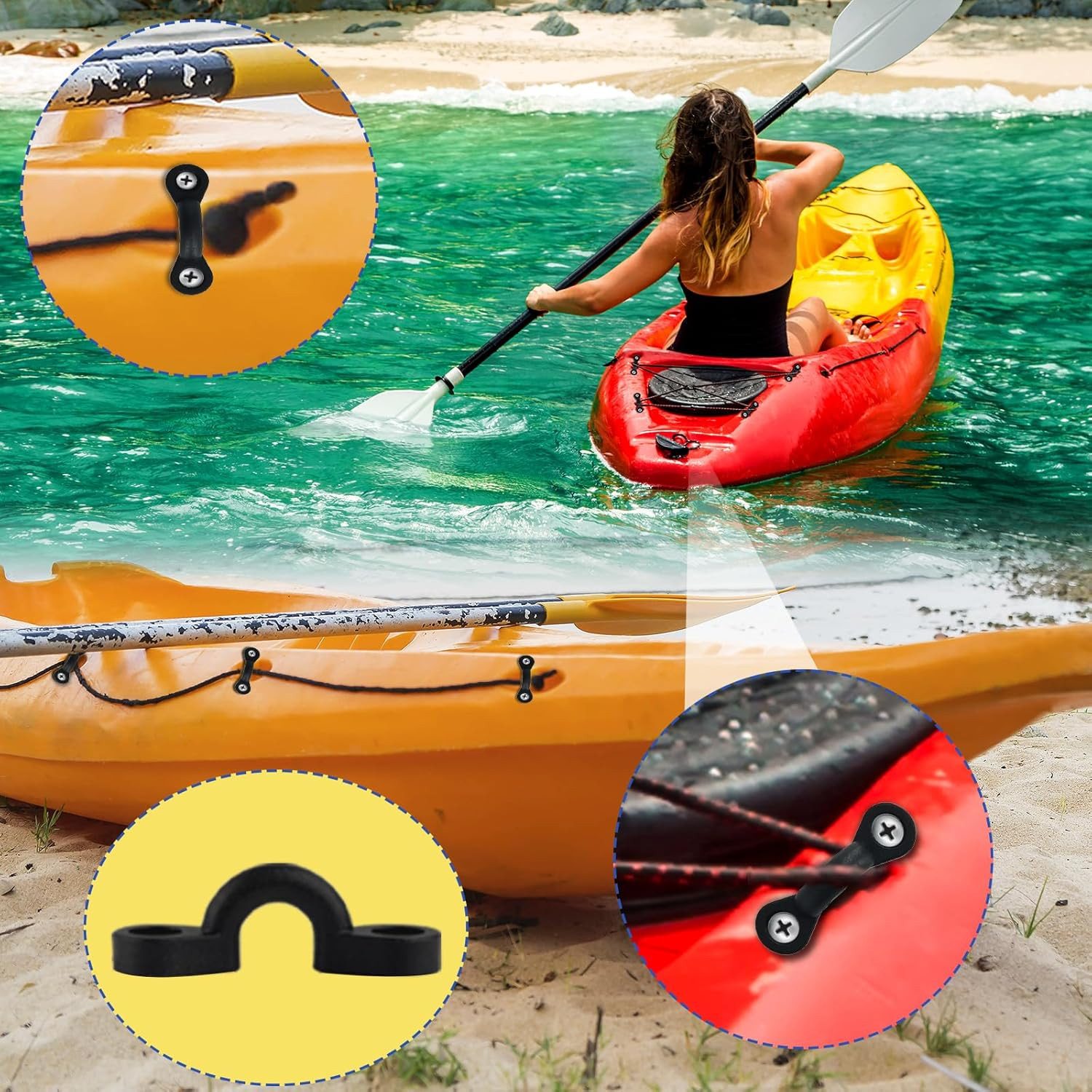9.8FT Bungee Cords for Kayak Deck Ring Kit – Includes 2 End Hooks, 7 Tie Down…