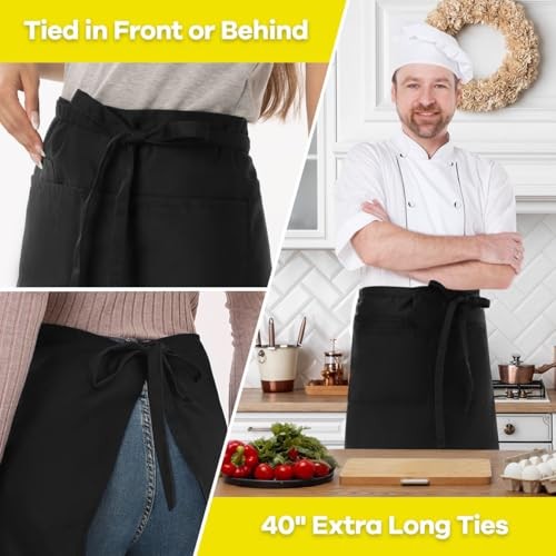 Server Apron with 3 Pockets 18 Inch Long Waiter Waitress Bistro 1 Pack Black