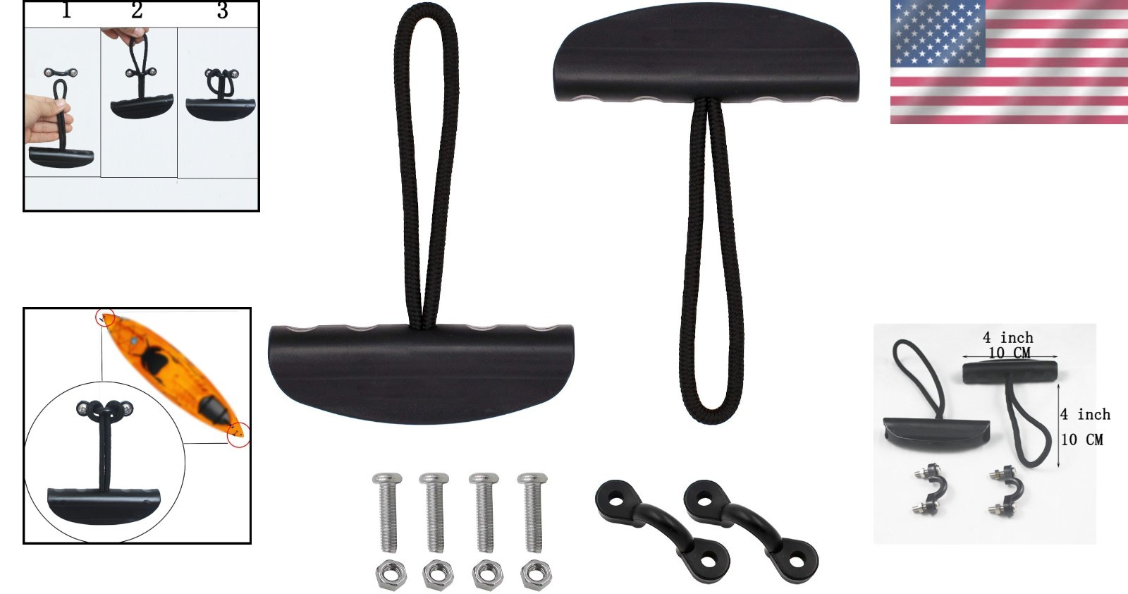 Durable Kayak Carry Handle Kit – 2 Rust-Resistant T-Handels with Cord & Pads