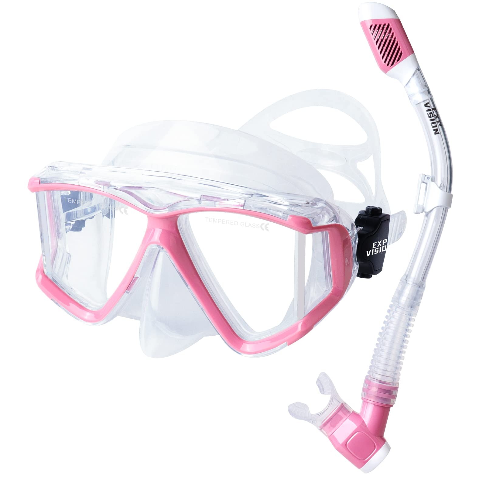 Snorkel Set Pano 4 Adult Snorkeling Gear, Professional Pink