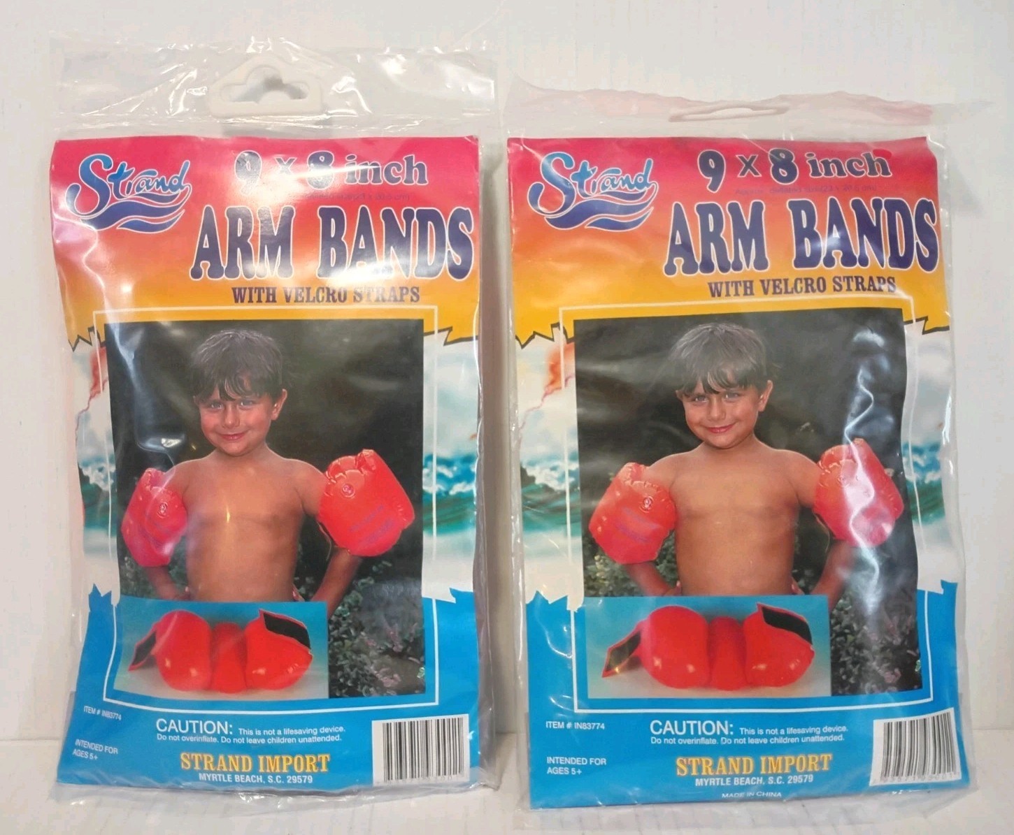 Vintage STRAND Inflatable Swim Arm Bands 9×8″ For Ages 5+ Orange & Yellow – NOS