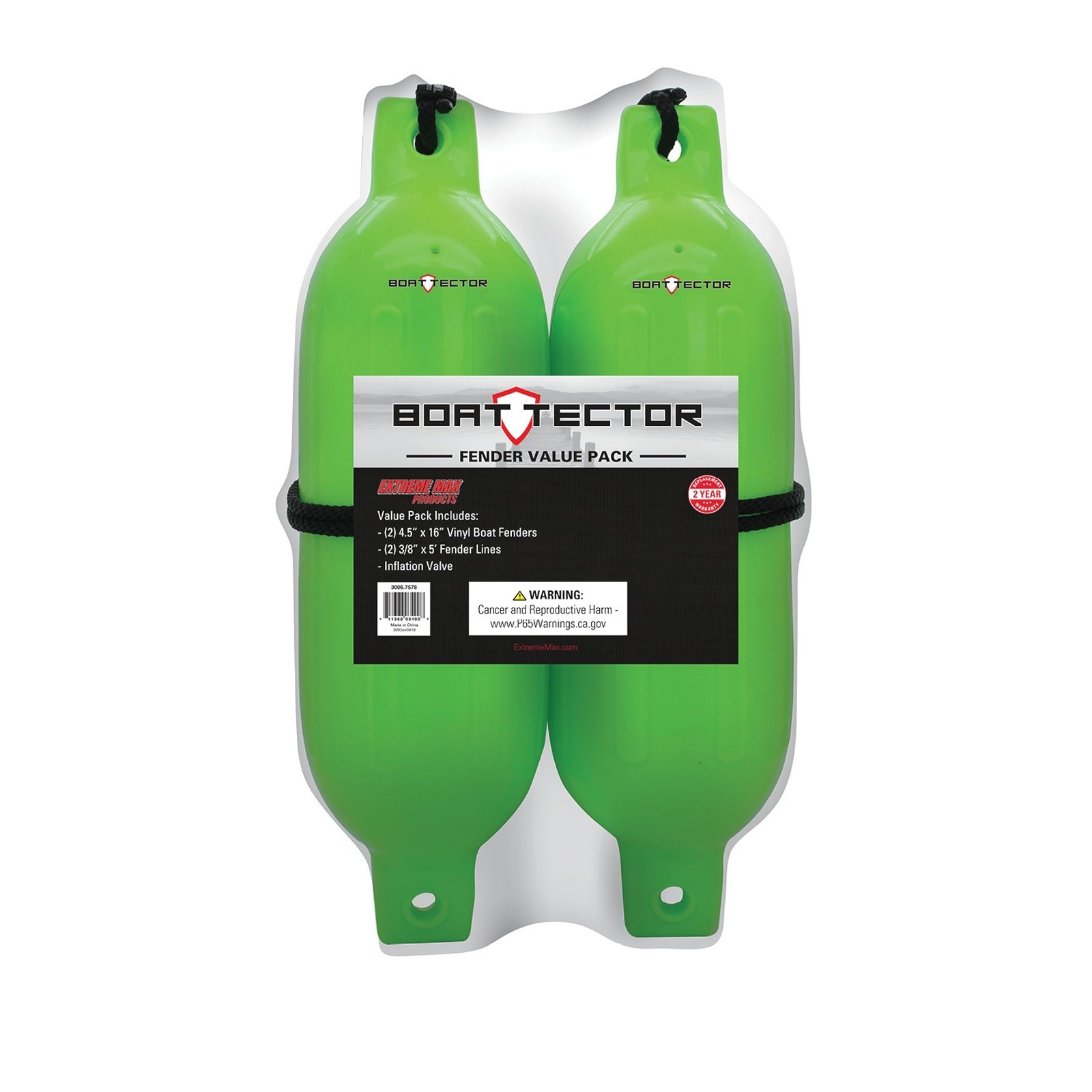 Inflatable Boat Fenders 2-Pack – 4.5″ x 16″, Neon Green, Durable Protection