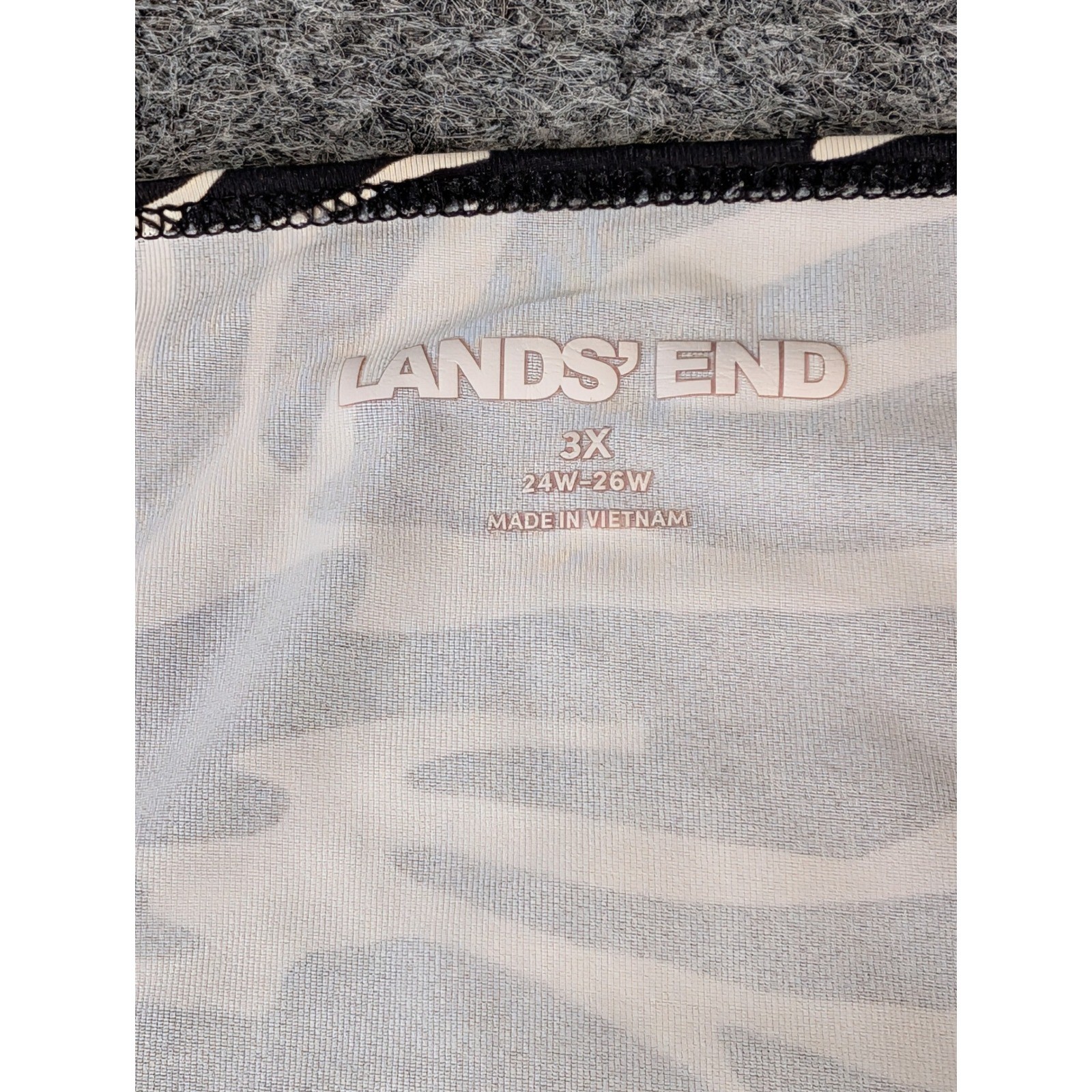 Lands End Womens 3X 24W-26W Swim Tee Rash Guard Black Ivory Abstract Zebra Print