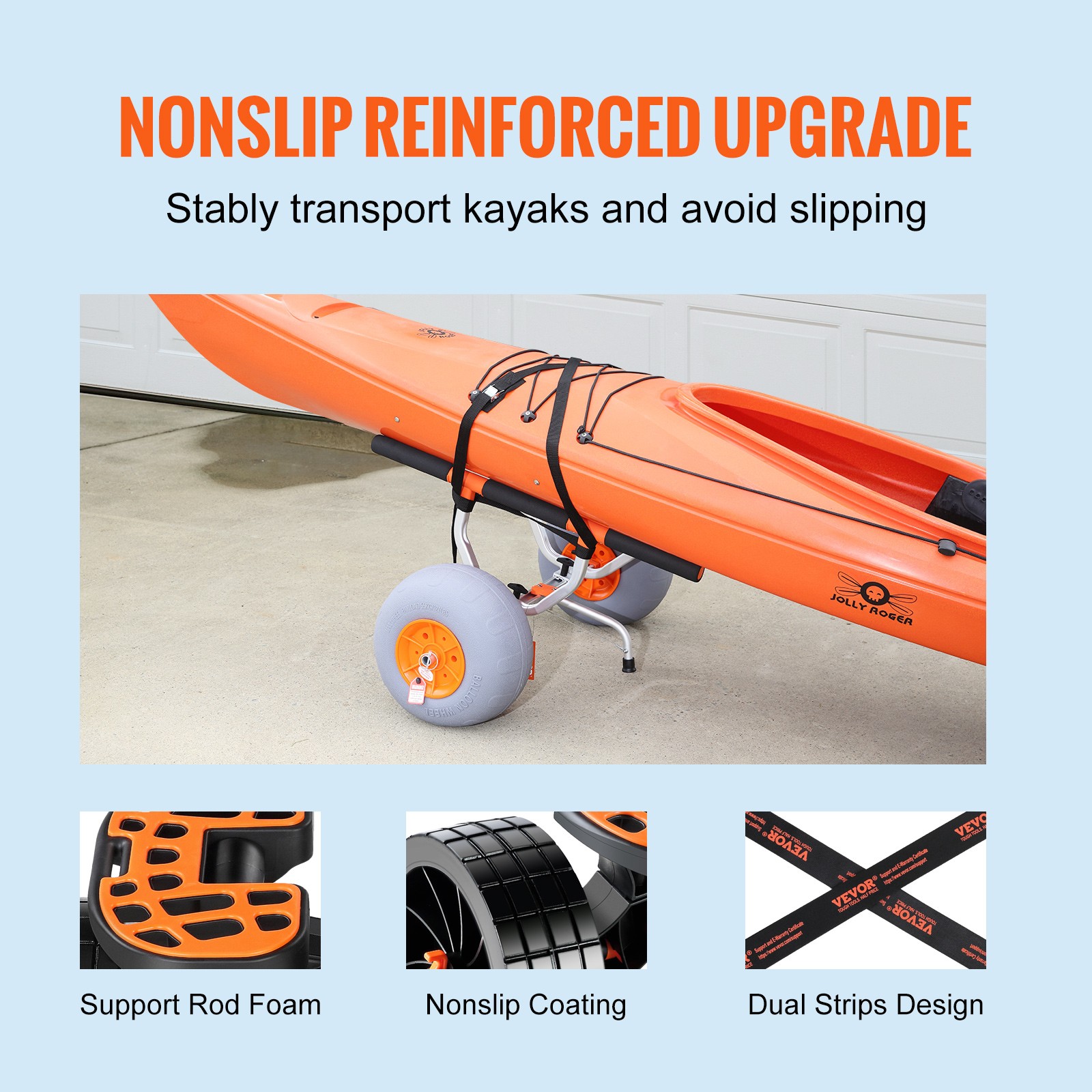 VEVOR Adjustable Kayak Cart Canoe Carrier 350lbs Load with 12” Tires Foldable