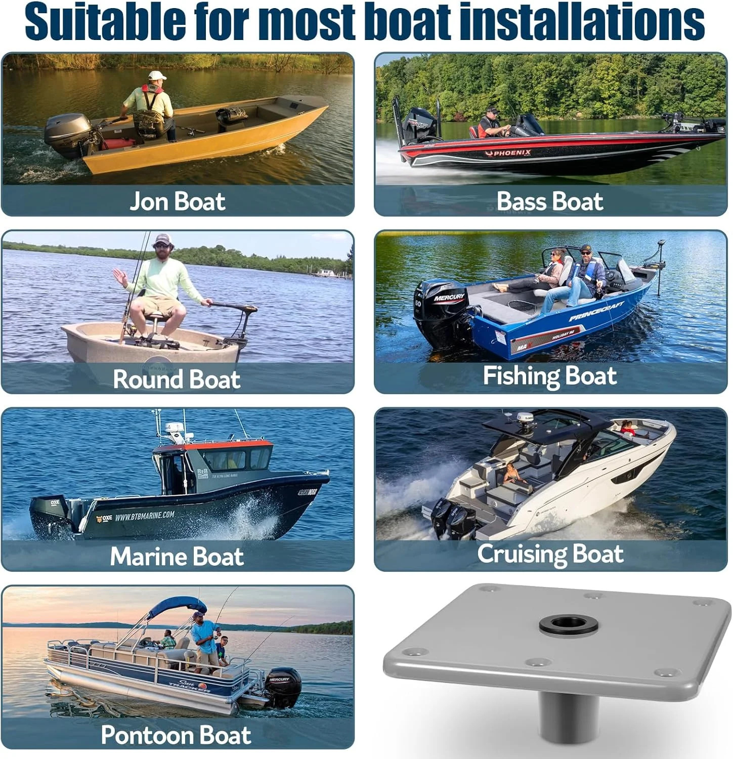 2Pcs Boat Seat Base Mount Boat Seat Pedestal Base 7″ x 7″, Boat Seat Base for 3