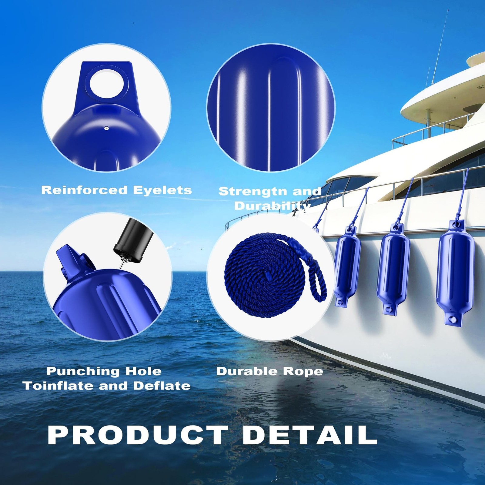 Boat Fenders 2-4 Pack Inflatable Ribbed Marine Bumpers, Twin Eye Design with …