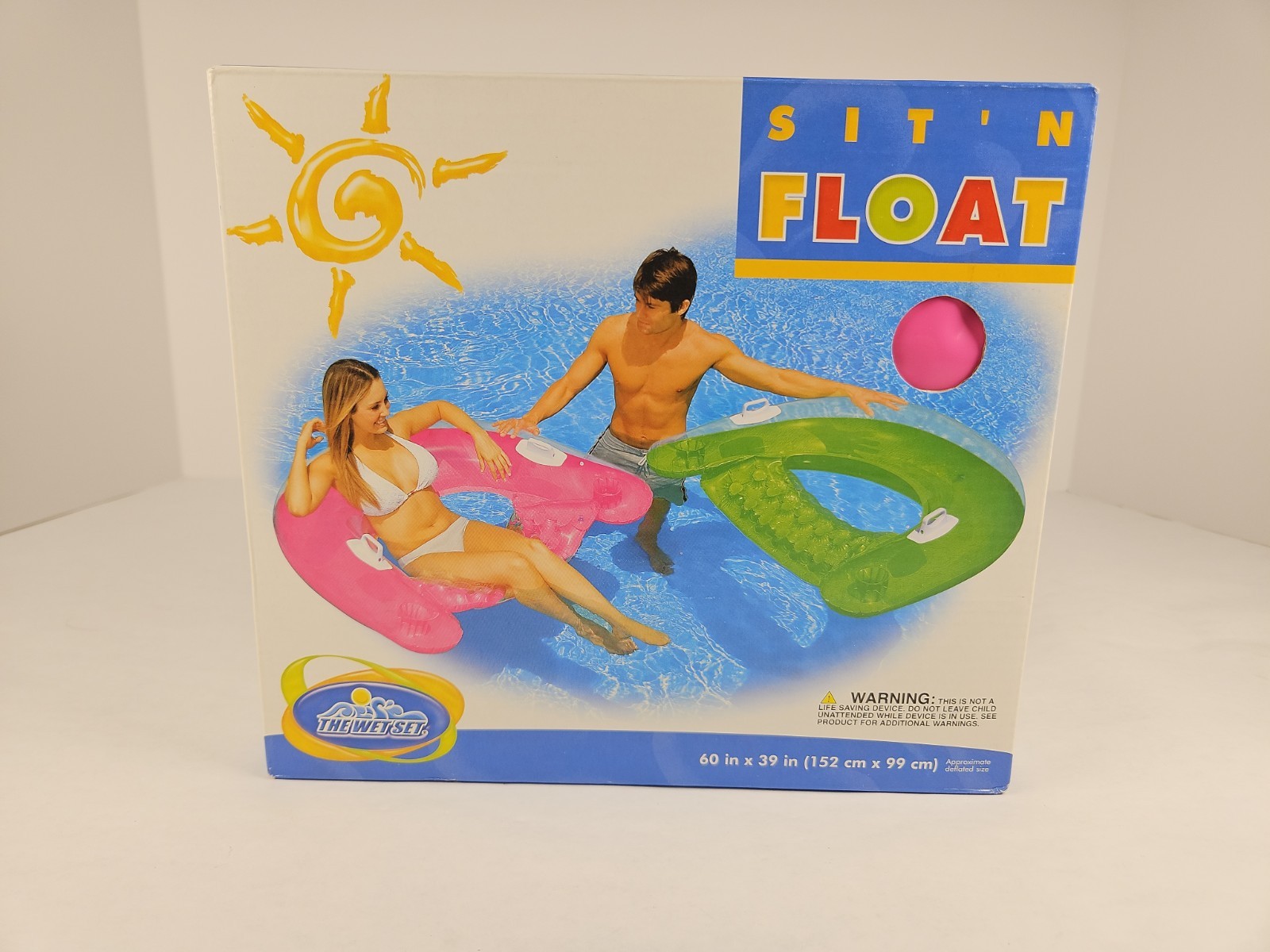The Wet Set Sit N Float INFLATABLE Pool LOUNGE 60″ X 39″ 2 handles 2 cup holders