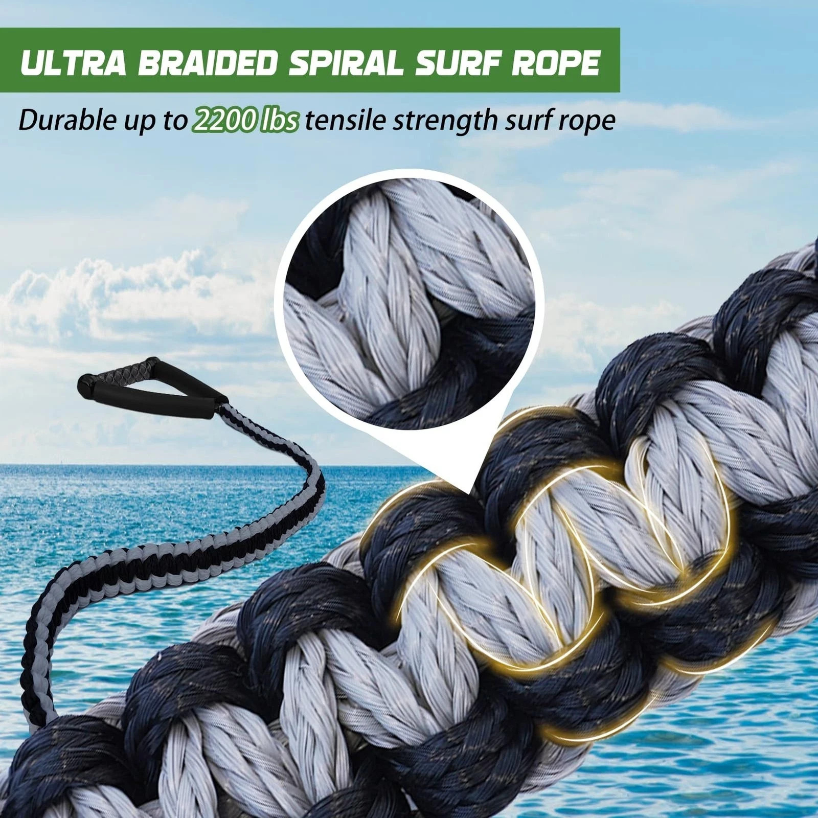 25FT Wakesurf Rope and Handle, 6 Sections Adjustable Floating Surf Tow Ropes,…