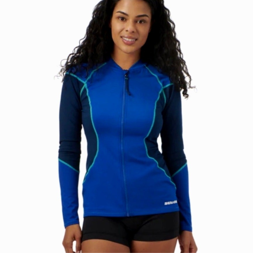 Women’s Sea-Doo Long Sleeve Swimsuit Top 50 UV Protection Blue Sz S / P NWT
