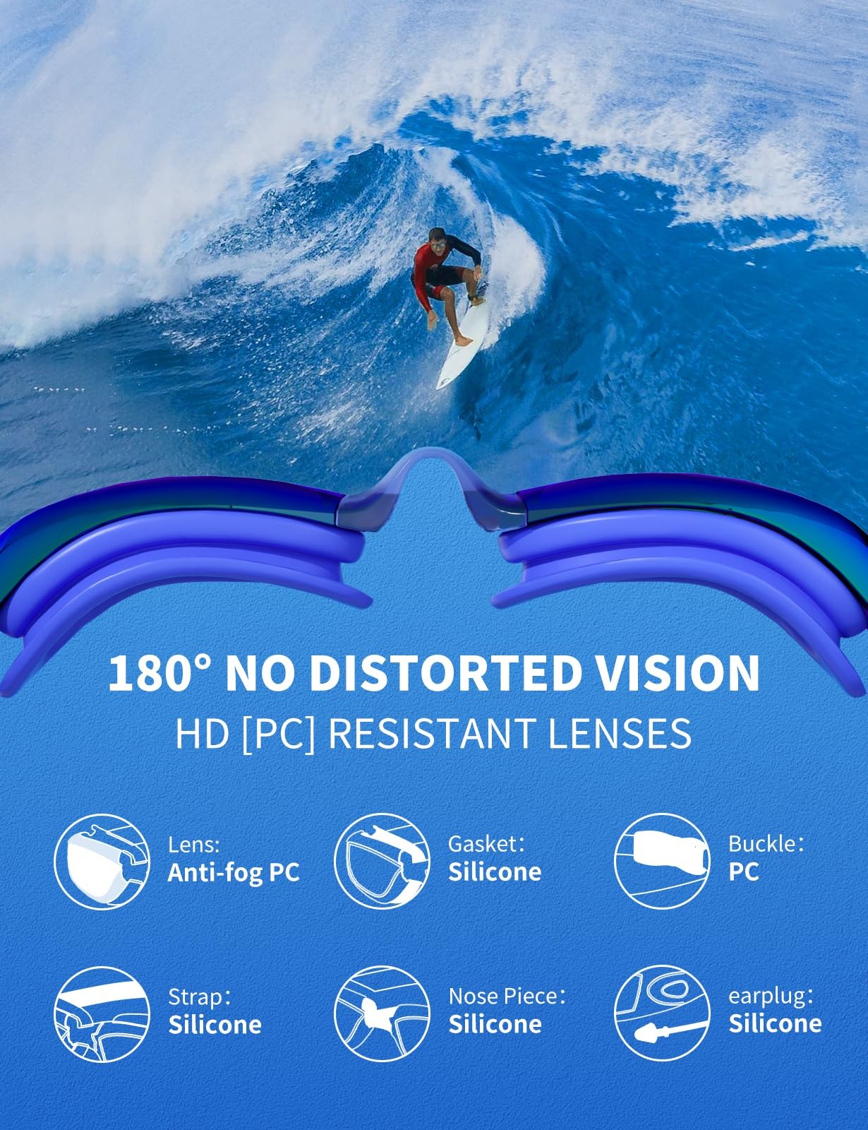 Swim Goggles and Cap Set for Men and Women, Anti-Fog, UV Protection, HD Lens