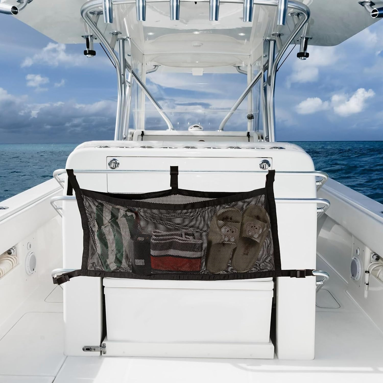 Boat Storage Bag with 3 Divisions Storage,Boat Life Jackets Bag,Mesh Suspended S