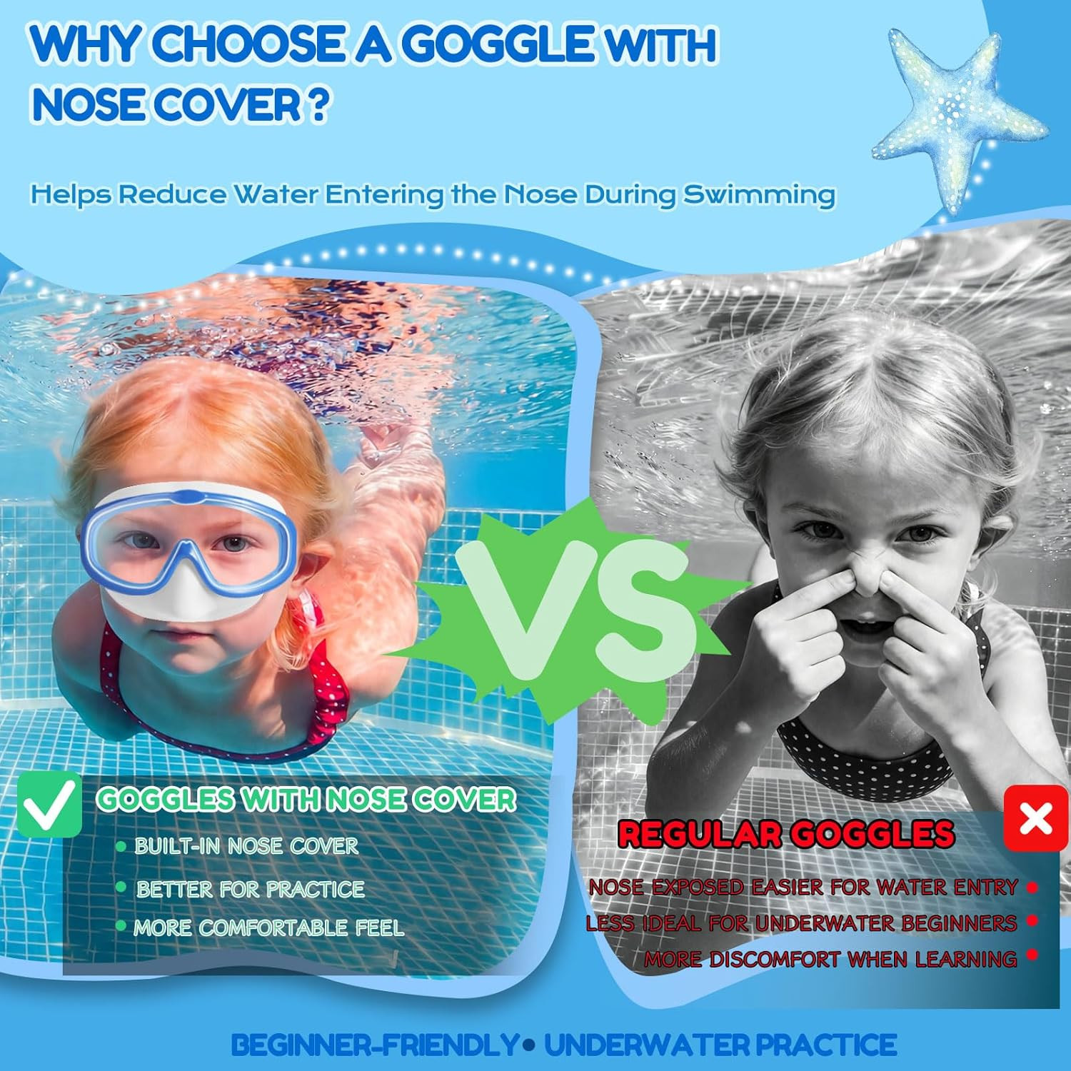 Seago Kids Swim Goggles 2 Pack for 3-12, Anti-Fog Clear View,Toddler Goggles wit