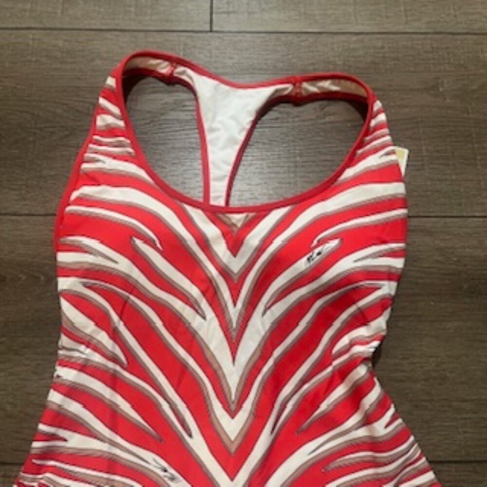 NEW Michael Kors 1 Piece Racerback Red Striped Swimsuit Women’s Sz 10 NWT