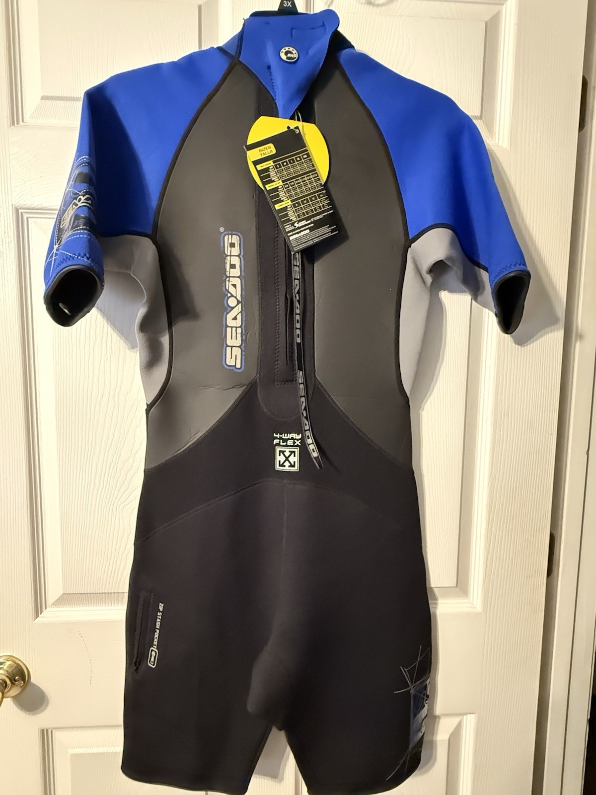 Seadoo NWT Short Wetsuit Blue, Black, Gray, Men’s Large Short Sleeve