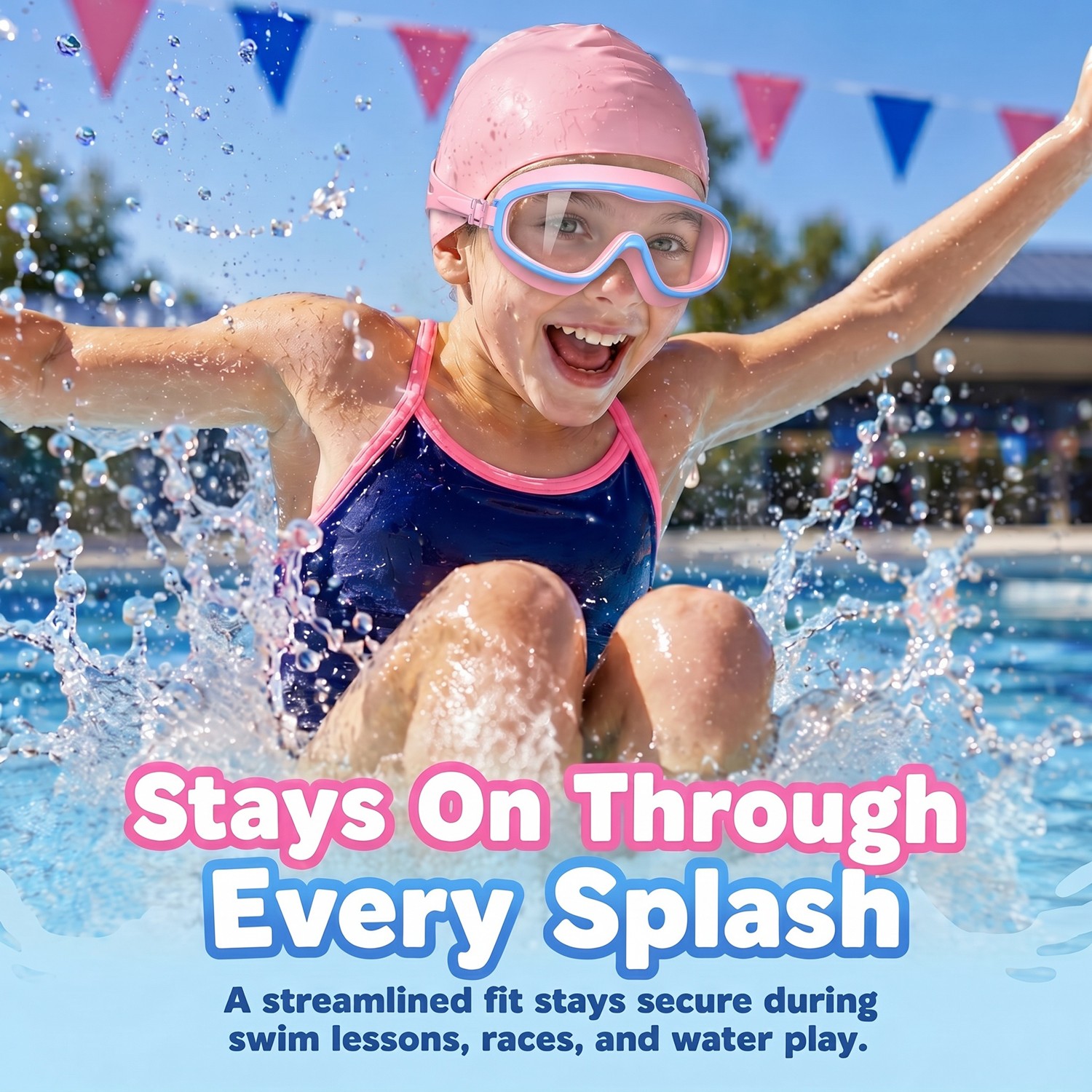2PCS Kids Swimming Goggles And Swim Cap Set for 3-15 UV Protection Anti-Fog Pool