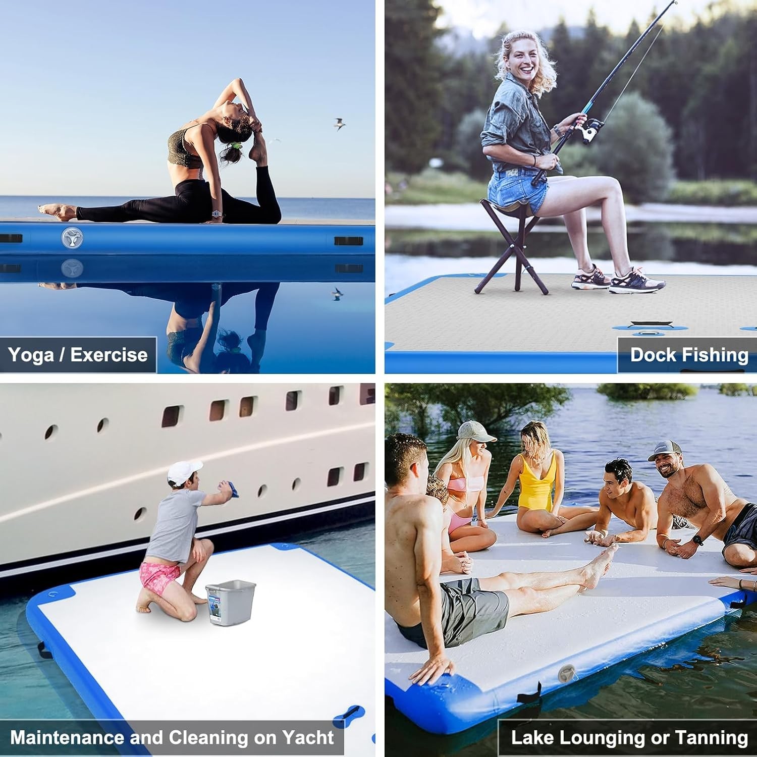6’x6′ Inflatable Lake Deck,None-Slip Surface Swim Deck,Float Dock w/ Pump