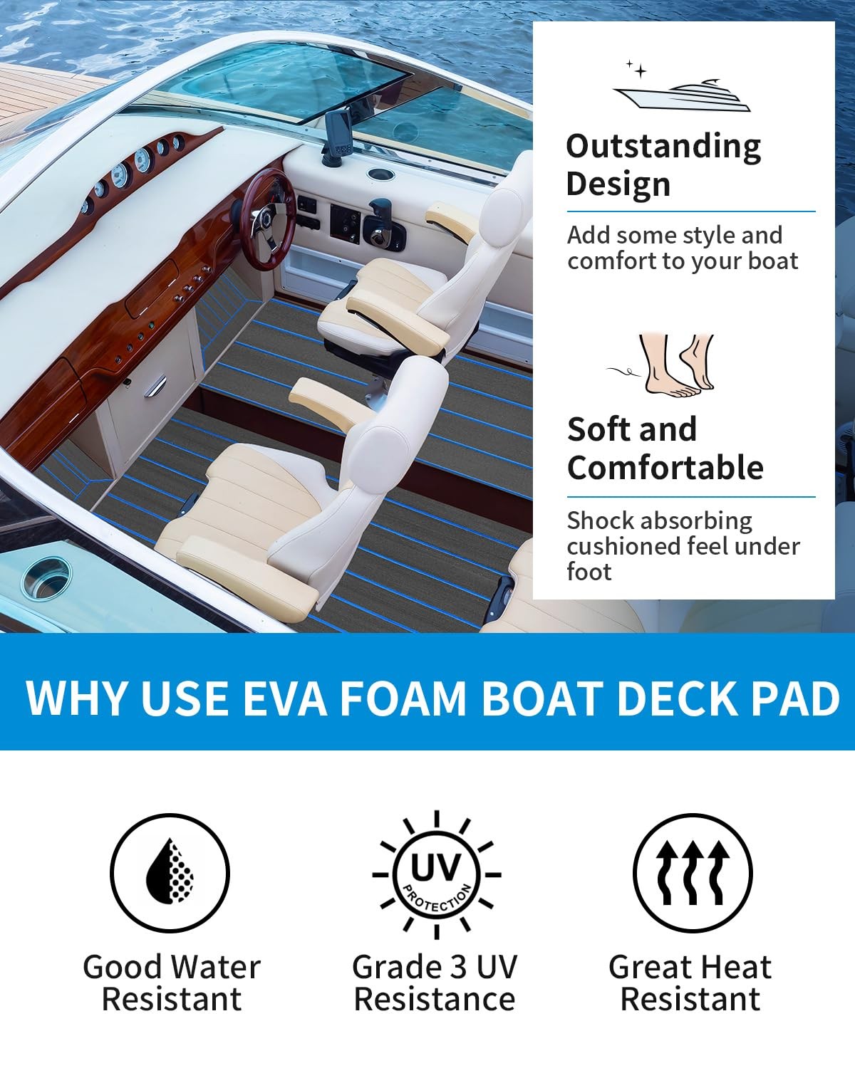 EVA Foam Marine Self Adhesive Boat Flooring 3M Adhesive Backing Marine Boat