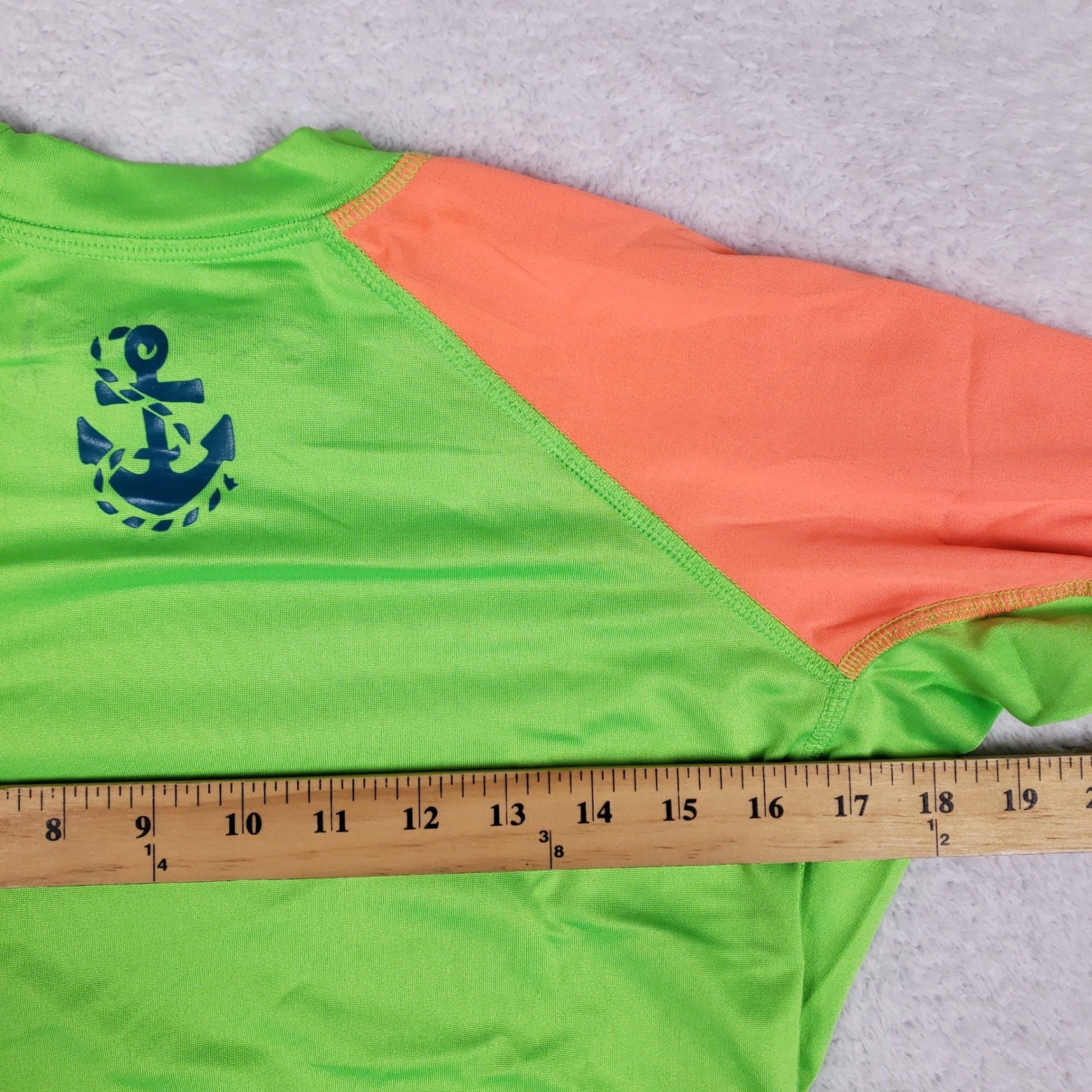 Cusma Rash Guard XG Long Sleeve Neon Green Orange Anchor UPF 50 Y2K Surf