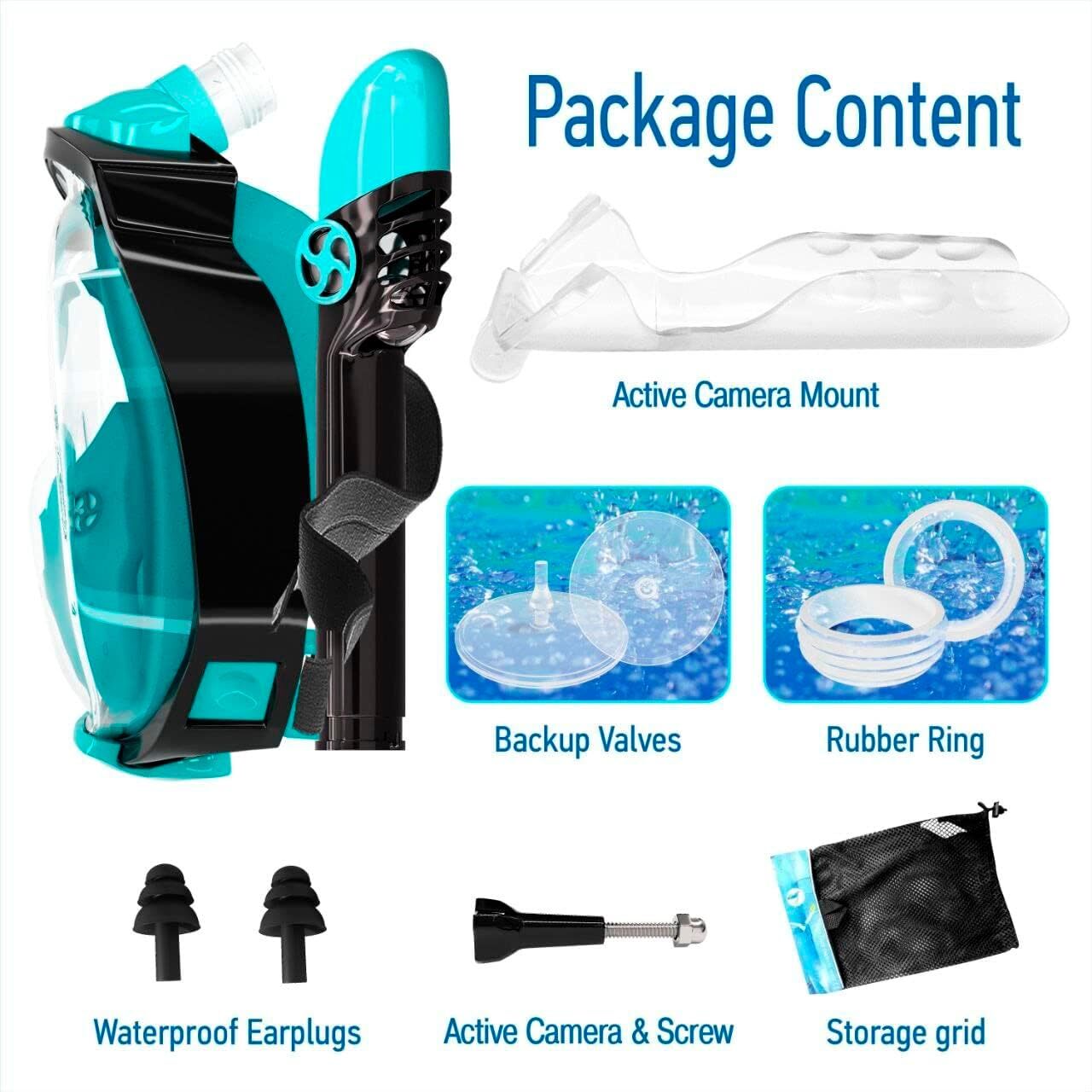 IClique Ocean LINE Full Face Snorkel Mask Flat – Diving Set 180 Panoramic View