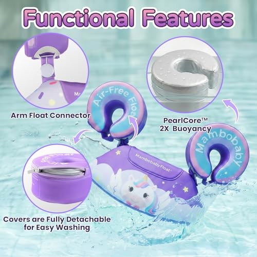 Mambobaby Toddler Swim Vest for 3-8 Years, 33-66 lbs, Arm Floaties for Unicorn
