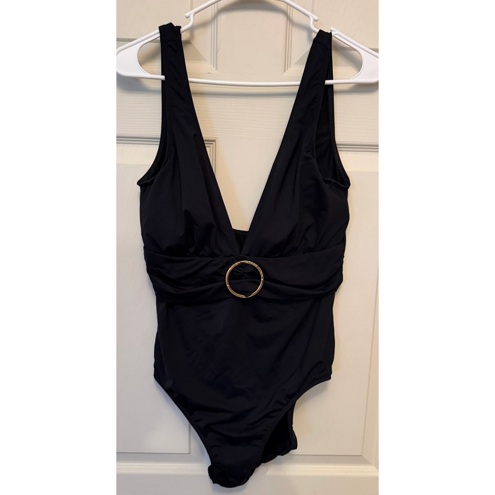 Ralph Lauren Women’s Deep V-neck Black One Piece Swimsuit Sz 14