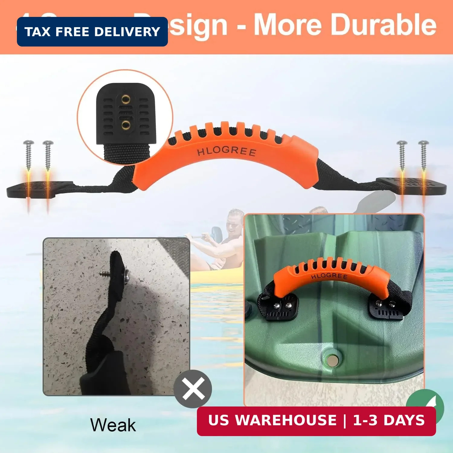 HLOGREE Kayak Handles 2/4 Pack,Kayak Carry Handle with Rivets,Kayak Replacement