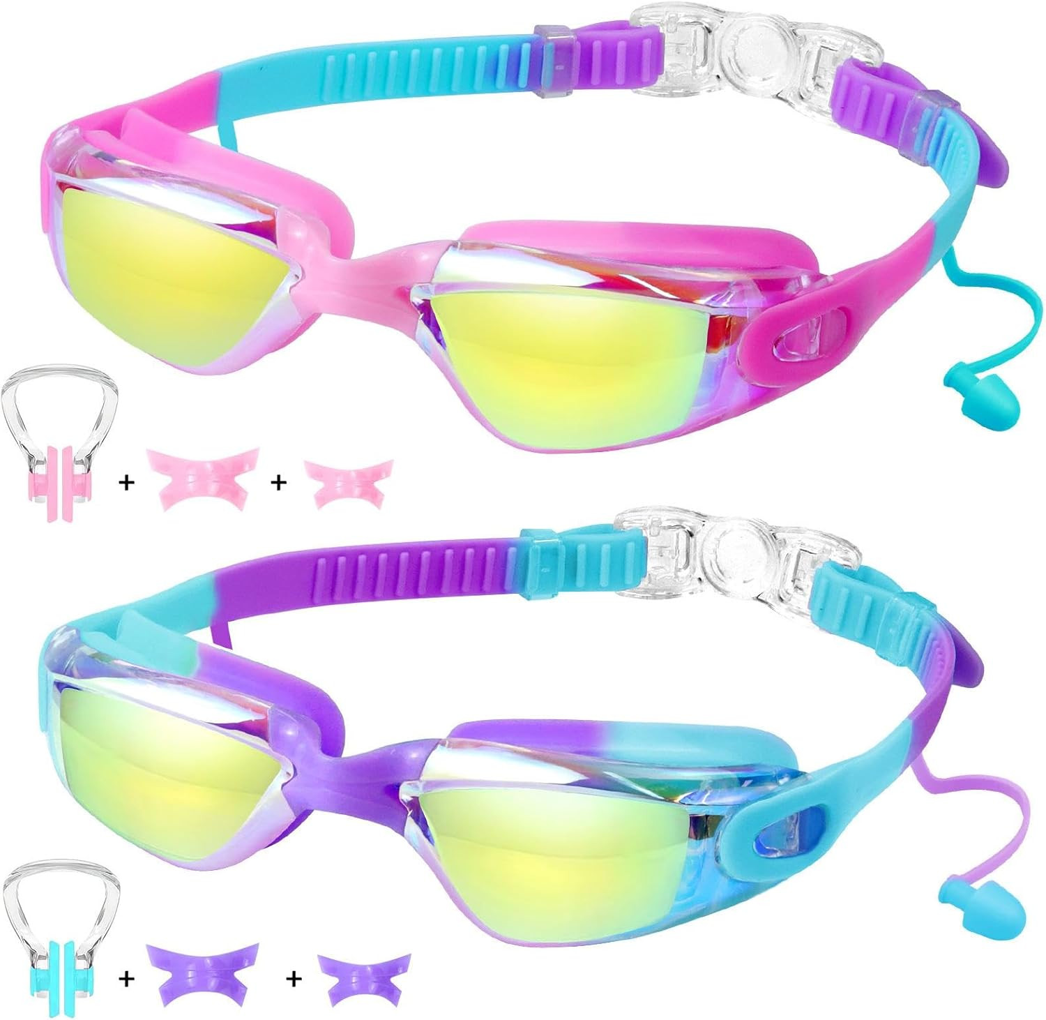 Vvinca Swimming Goggles for Kids 3-15 years-2 Pack, Kids Goggles Anti-Fog/UV No