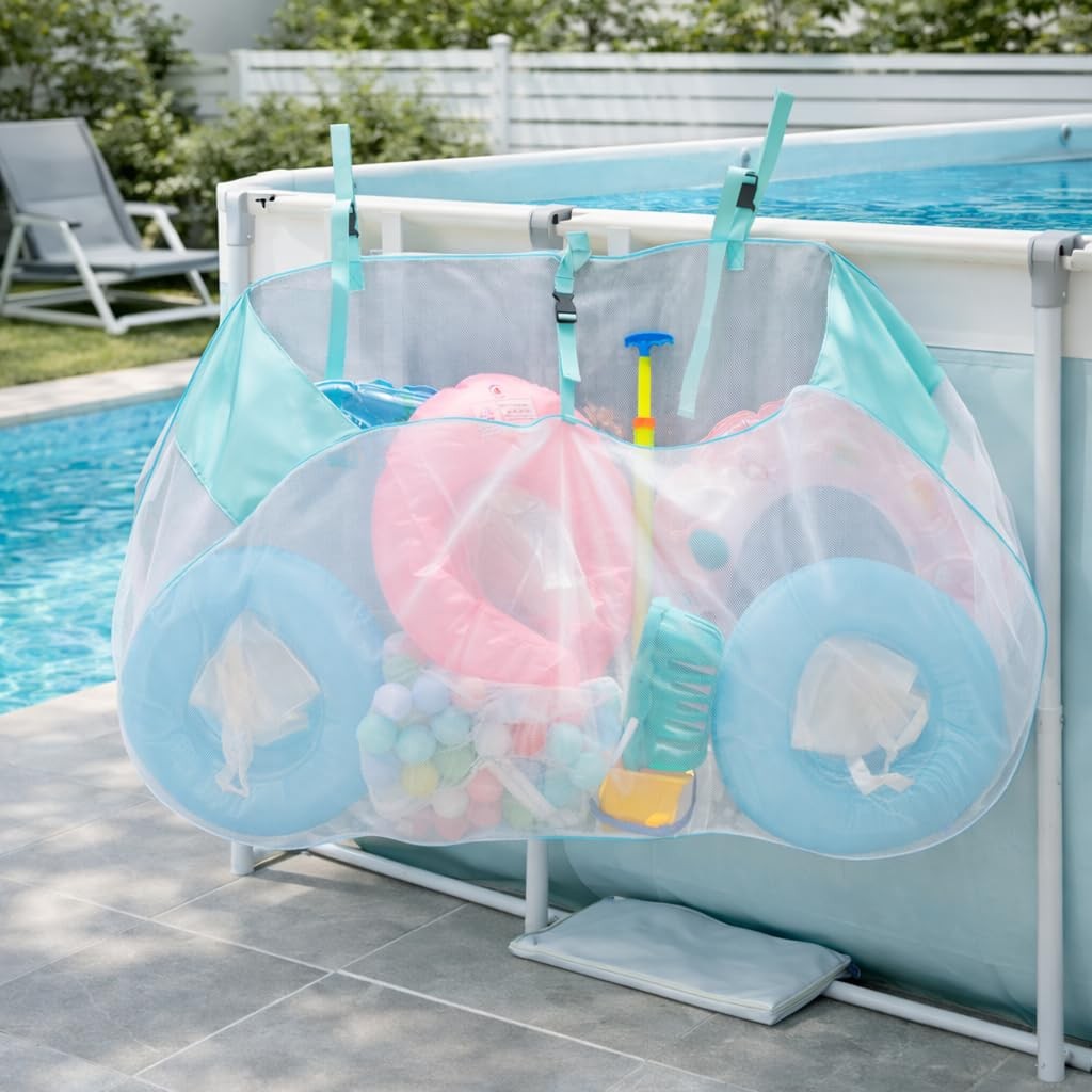 Pool Float Storage Organizer Net, Large Mesh Pool Toy Holder with Adjustable …