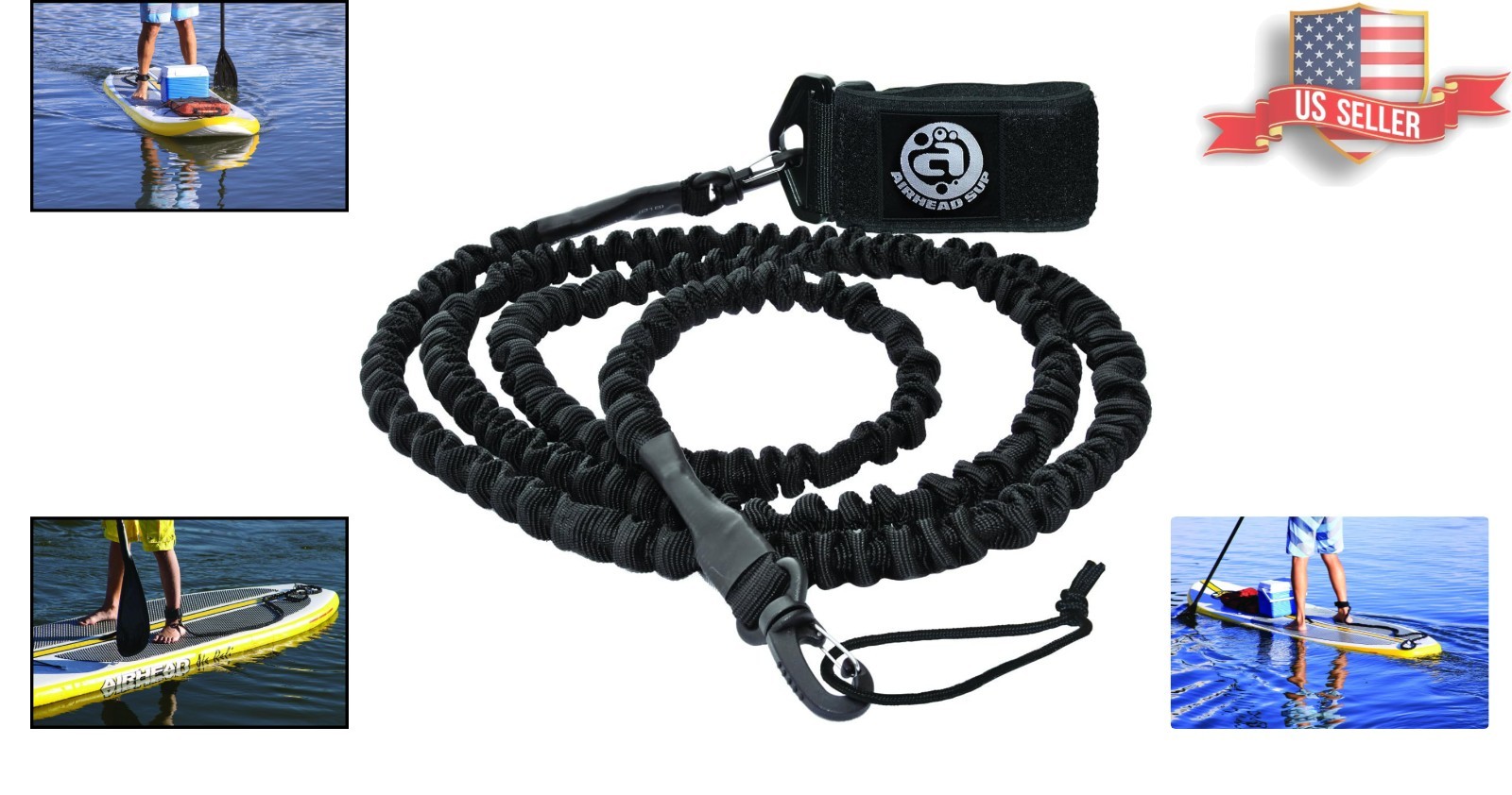 Comfortable Black Neoprene SUP Leash with Adjustable Length – 11 Ft Stretched