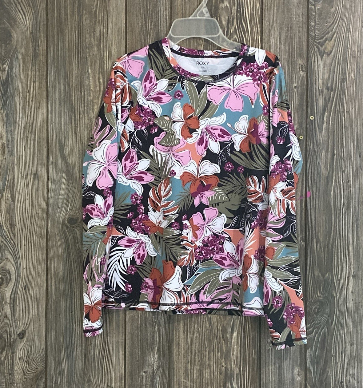 Roxy Womens Floral Long Sleeve Rash Guard Swim Top Shirt, Size Large (L/G)