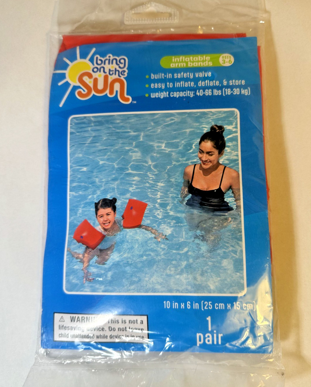 Bring On The Sun Inflatable Arm Bands Swim Floaties Red Kids Ages 3-6 40-66 lbs