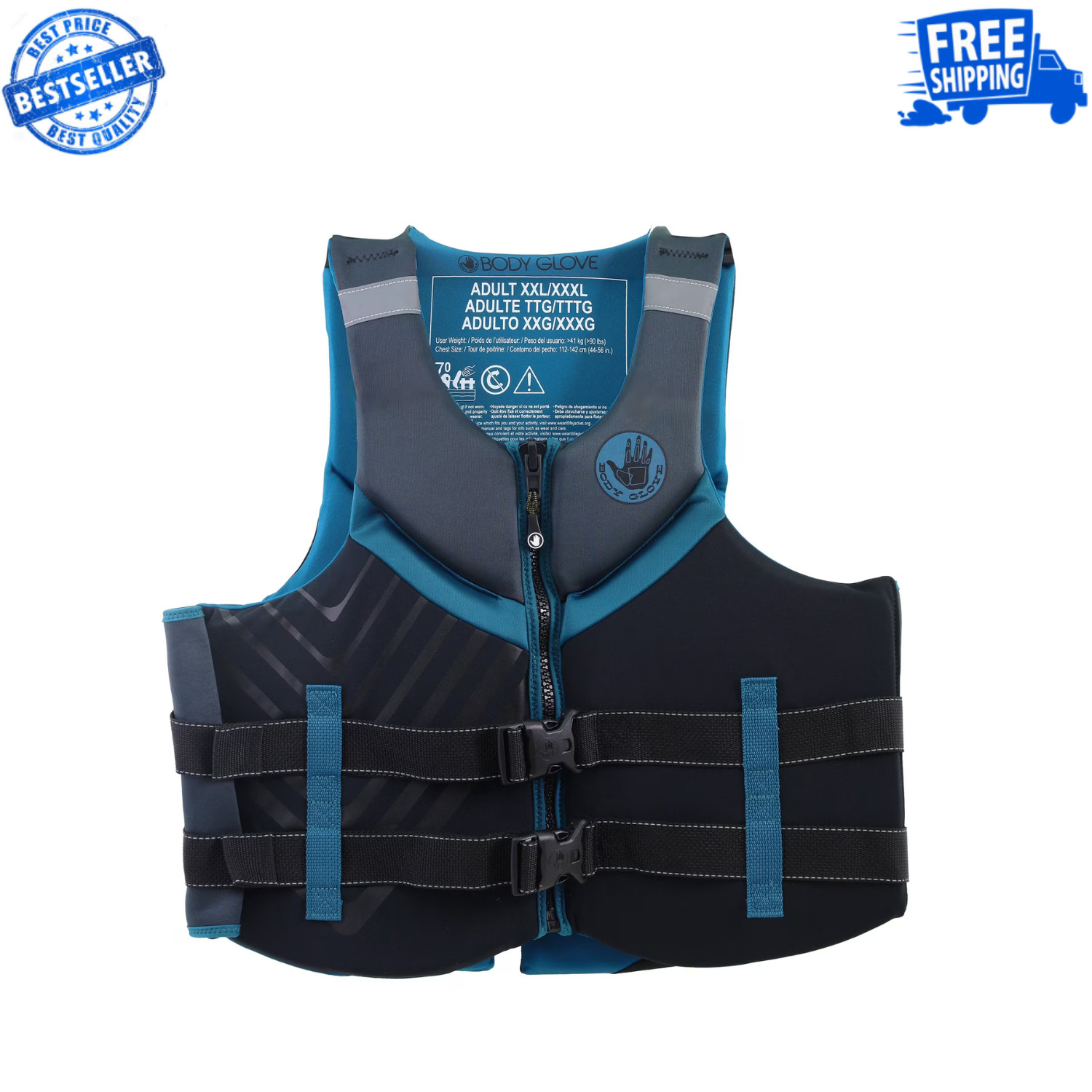 Body Glove Men’s Adult Neoprene PFD Life Jacket and Vest, Dual Size 2XL/3XL,Blue