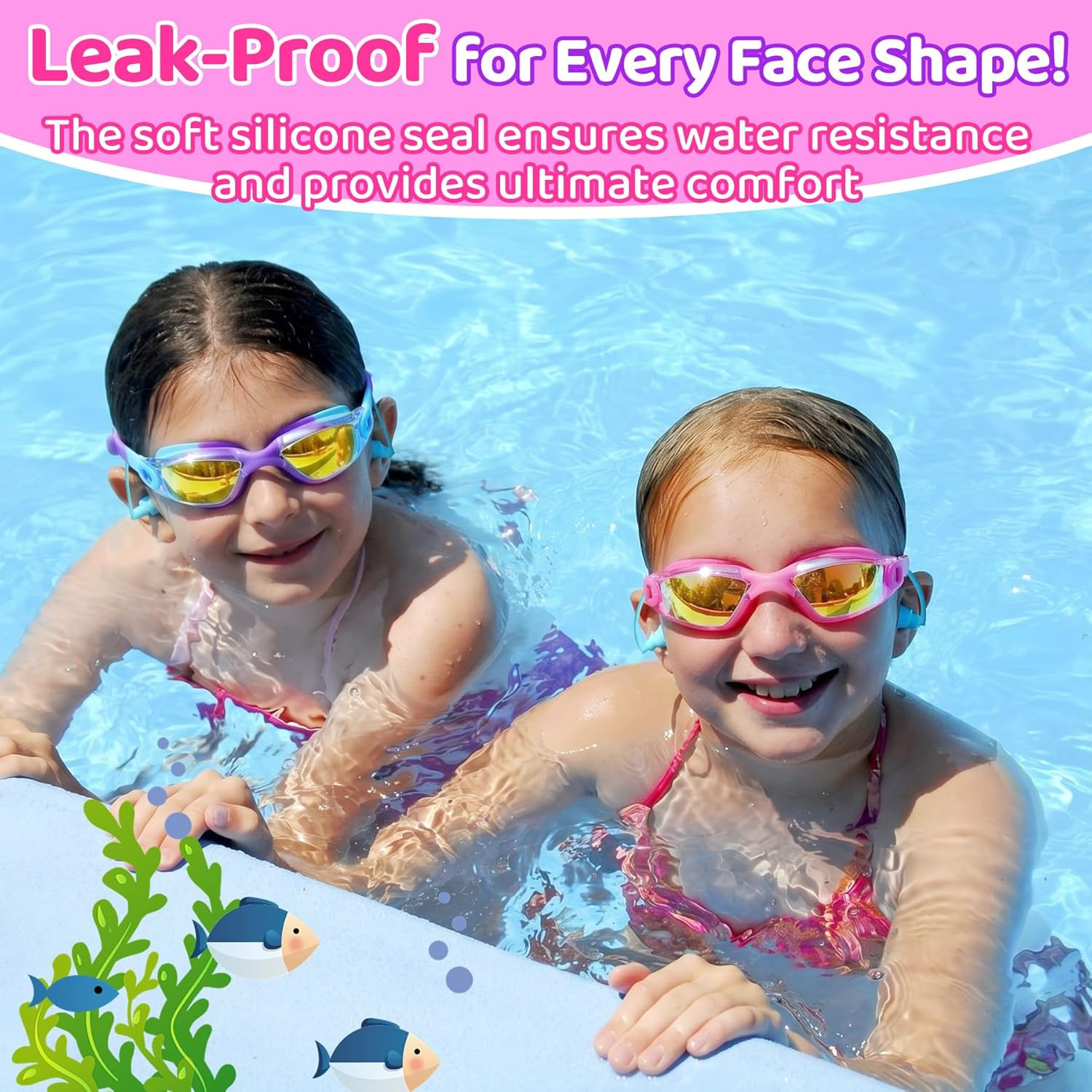 Vvinca Swimming Goggles for Kids 3-15 years-2 Pack, Kids Goggles Anti-Fog/UV No