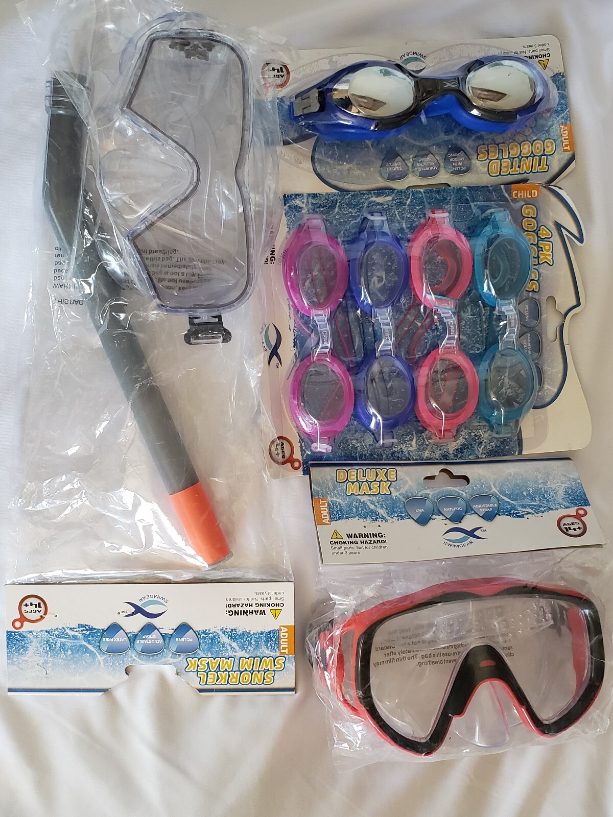 Bundle Water Swim Mask Goggles for Adults & Kids Polycarbonate lens Adjustable